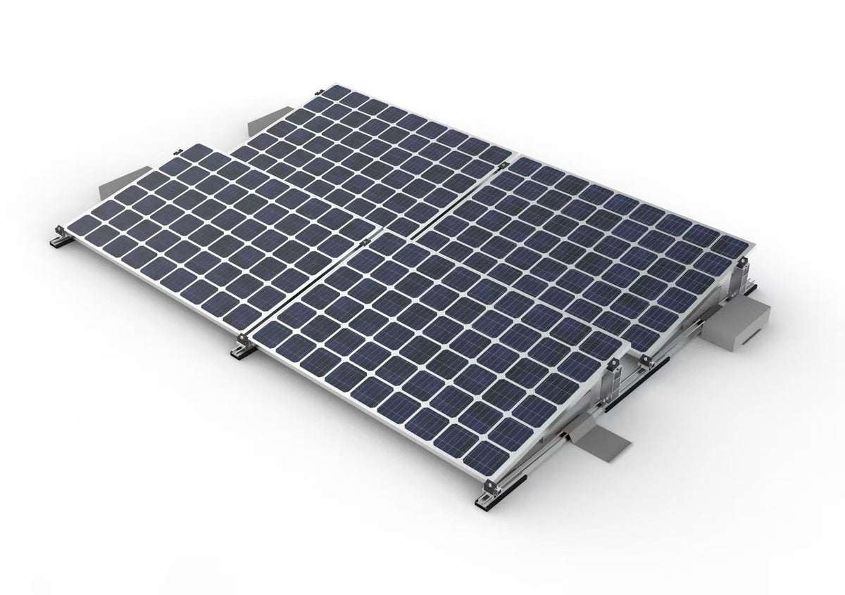Solar Halterung Flachdach Komplettset für 4 Module – 10° Aufständerung, ballastiert, ohne Bohren