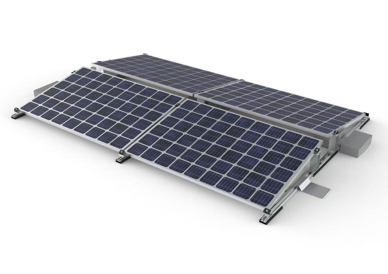 Solar Halterung Flachdach Komplettset für 4 Module – 10° Aufständerung, ballastiert, ohne Bohren