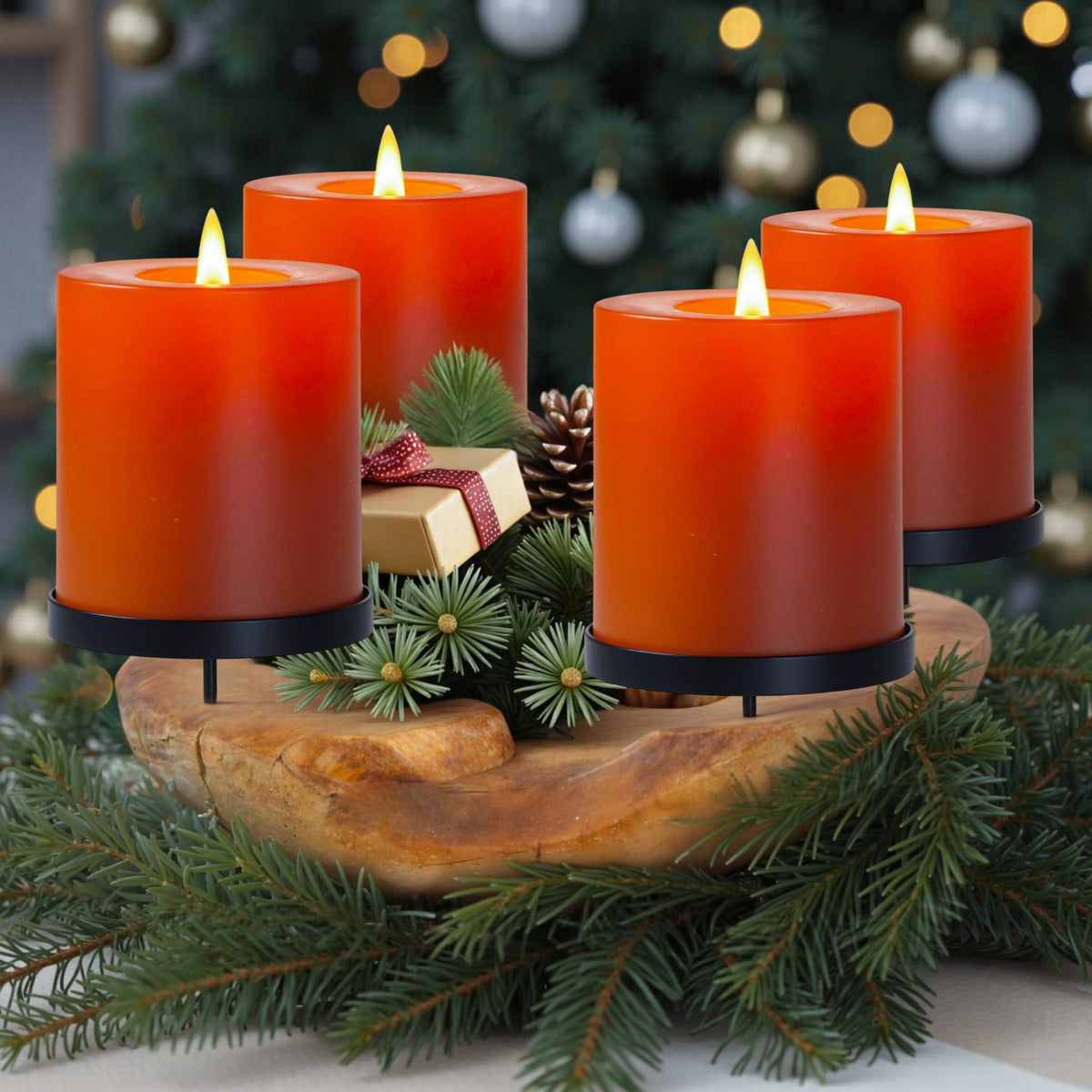Teakholz Adventskranz & Dekoschale mit Kerzenhaltern – Natürliche Holzschale für ganzjährige Tischdekodeko
