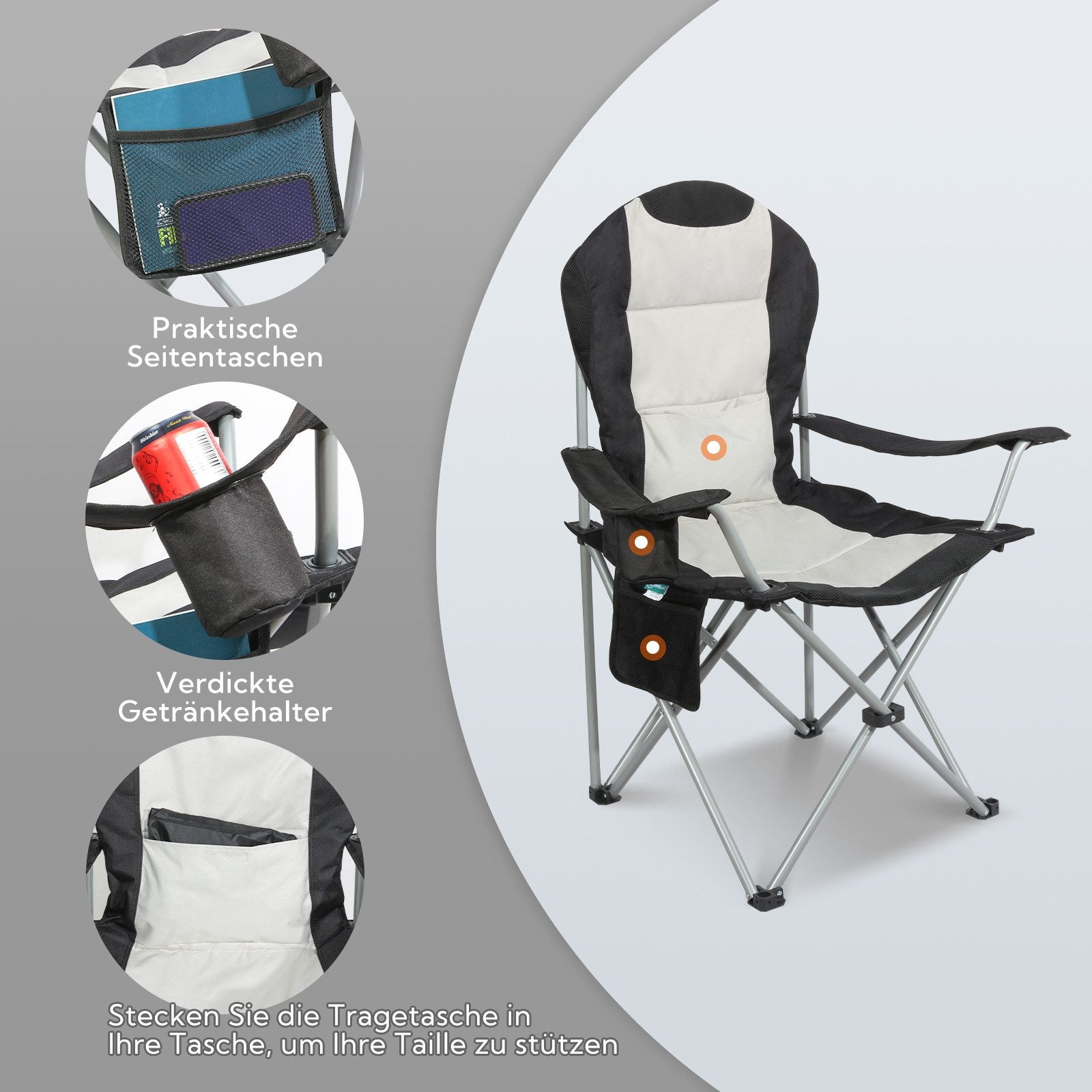 3-tlg. Campingset Sitzgruppe – Klapptisch ca. 75x55x63 cm Aluminium + 2 Faltstühle Schwarz/Weiß