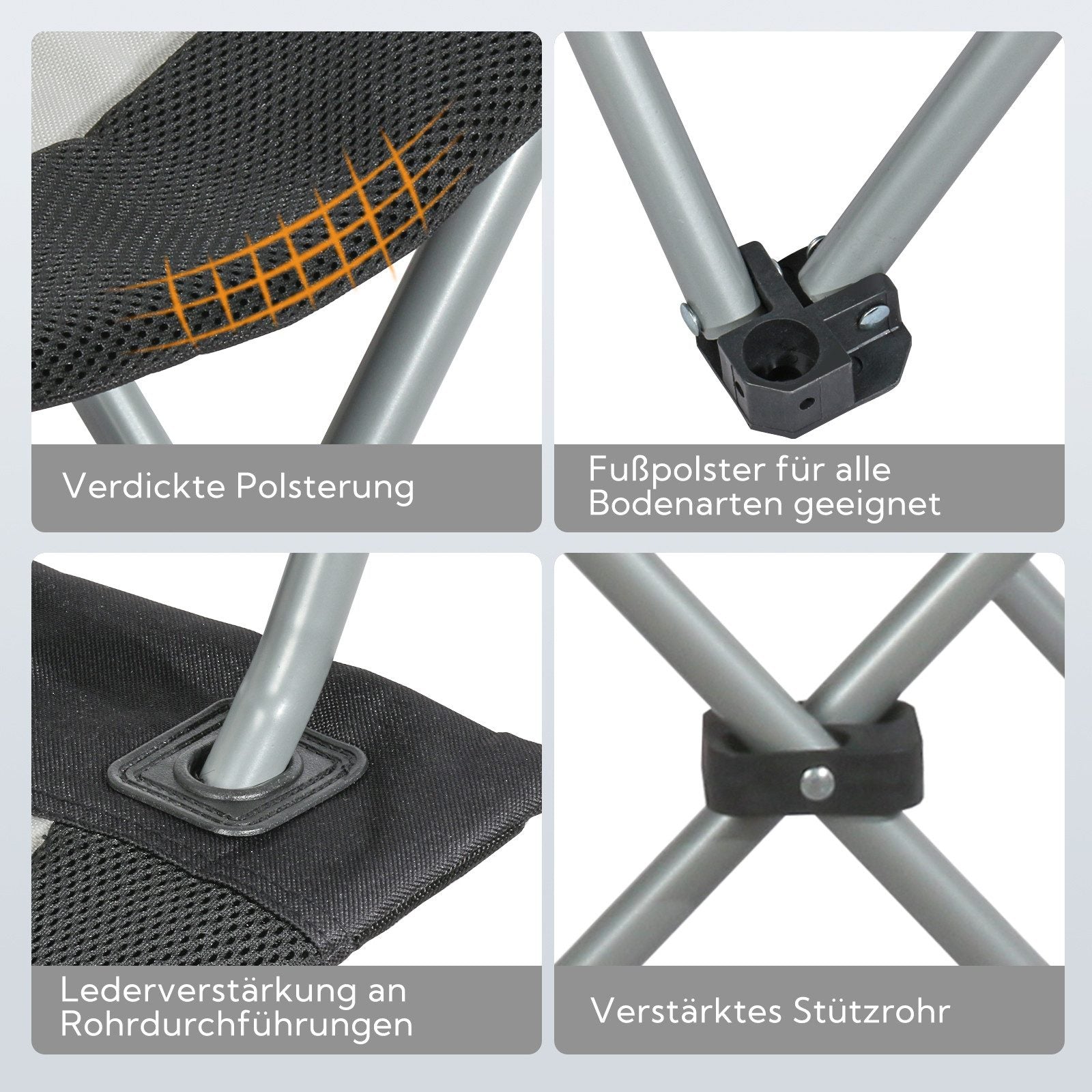 3-tlg. Campingset Sitzgruppe – Klapptisch ca. 75x55x63 cm Aluminium + 2 Faltstühle Schwarz/Weiß