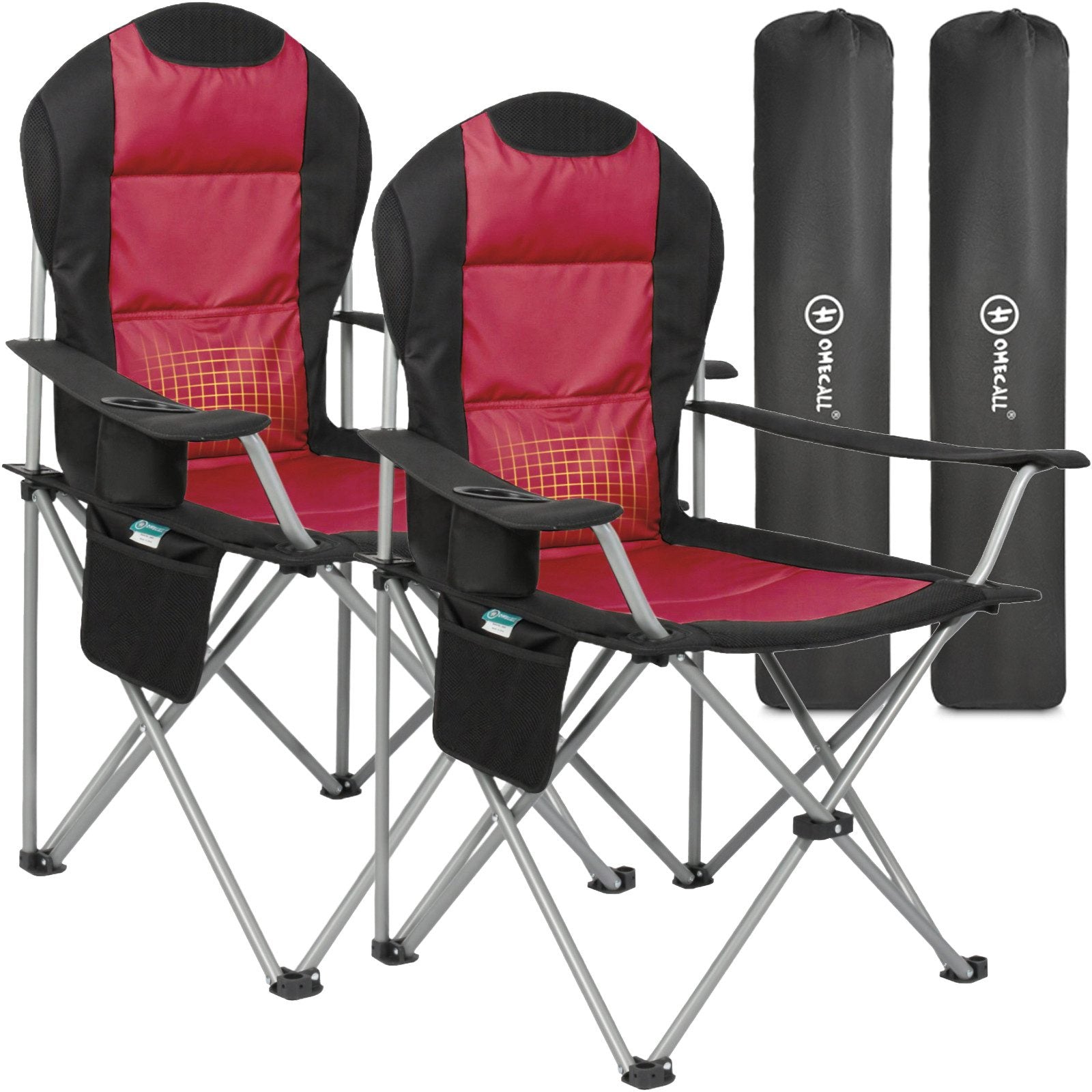 3-tlg. Campingset Sitzgruppe – Klapptisch ca. 75x55x63 cm Aluminium + 2 Faltstühle Schwarz/Rot