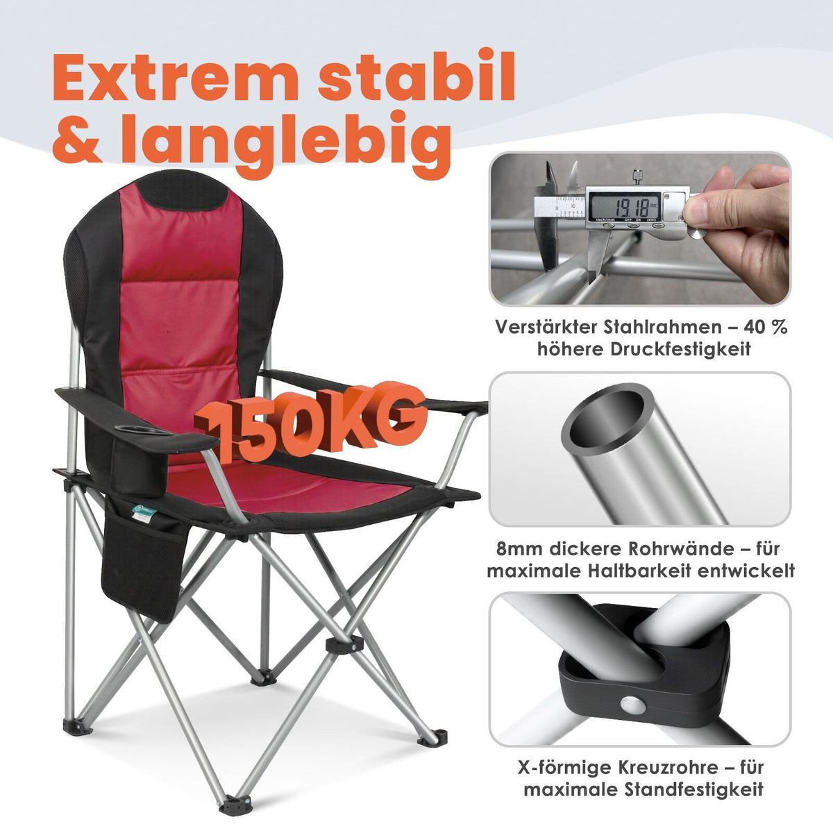 3-tlg. Campingset Sitzgruppe – Klapptisch ca. 75x55x63 cm Aluminium + 2 Faltstühle Schwarz/Rot