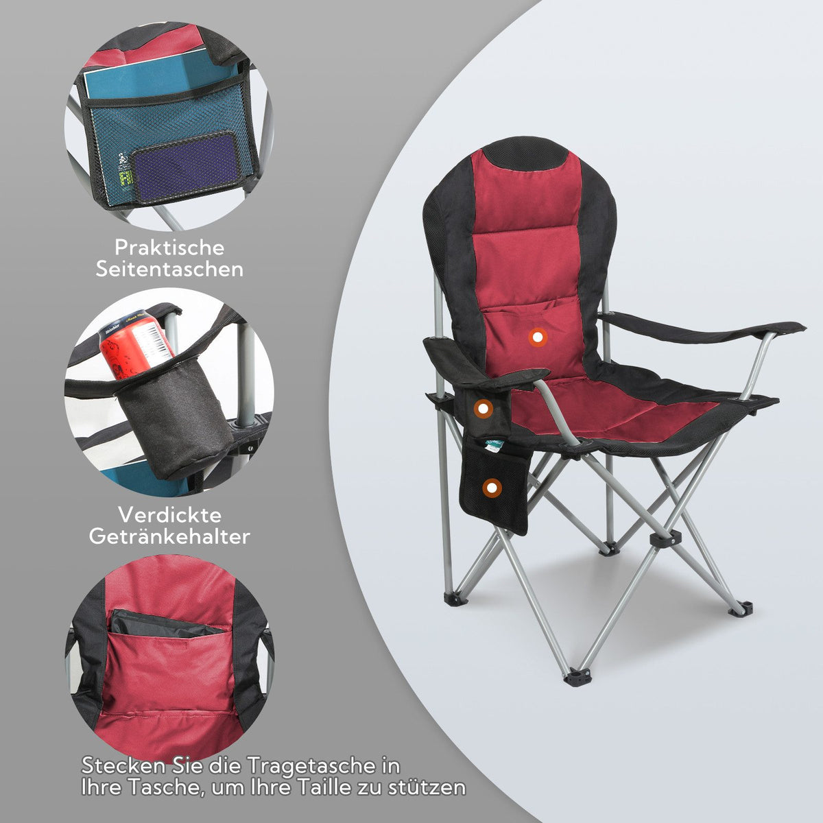 3-tlg. Campingset Sitzgruppe – Klapptisch ca. 75x55x63 cm Aluminium + 2 Faltstühle Schwarz/Rot