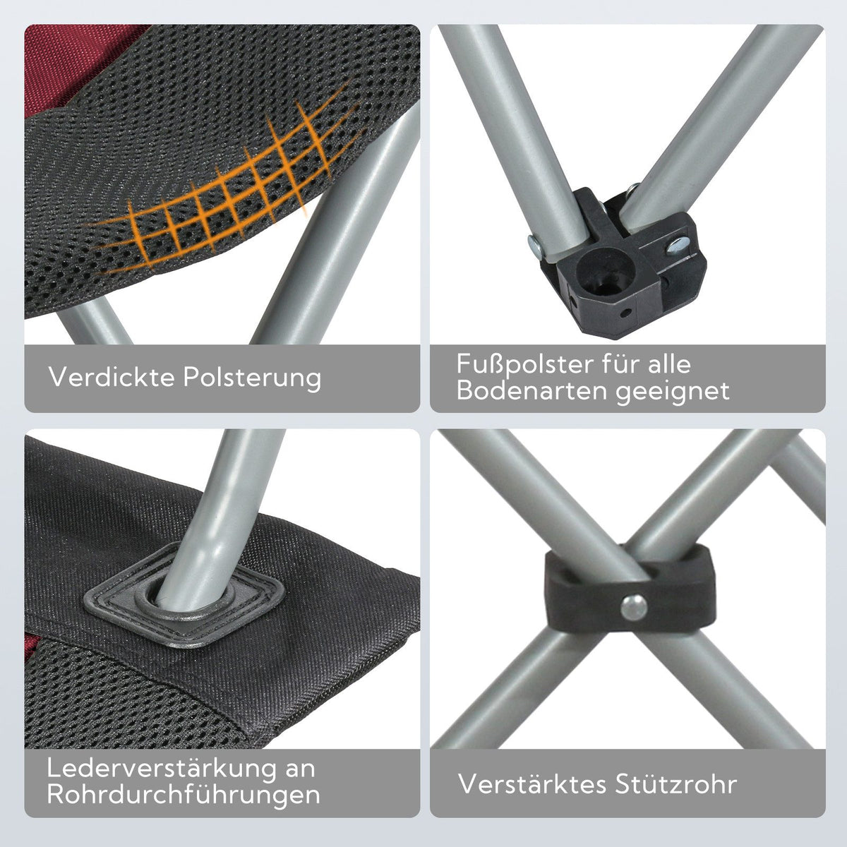 3-tlg. Campingset Sitzgruppe – Klapptisch ca. 75x55x63 cm Aluminium + 2 Faltstühle Schwarz/Rot