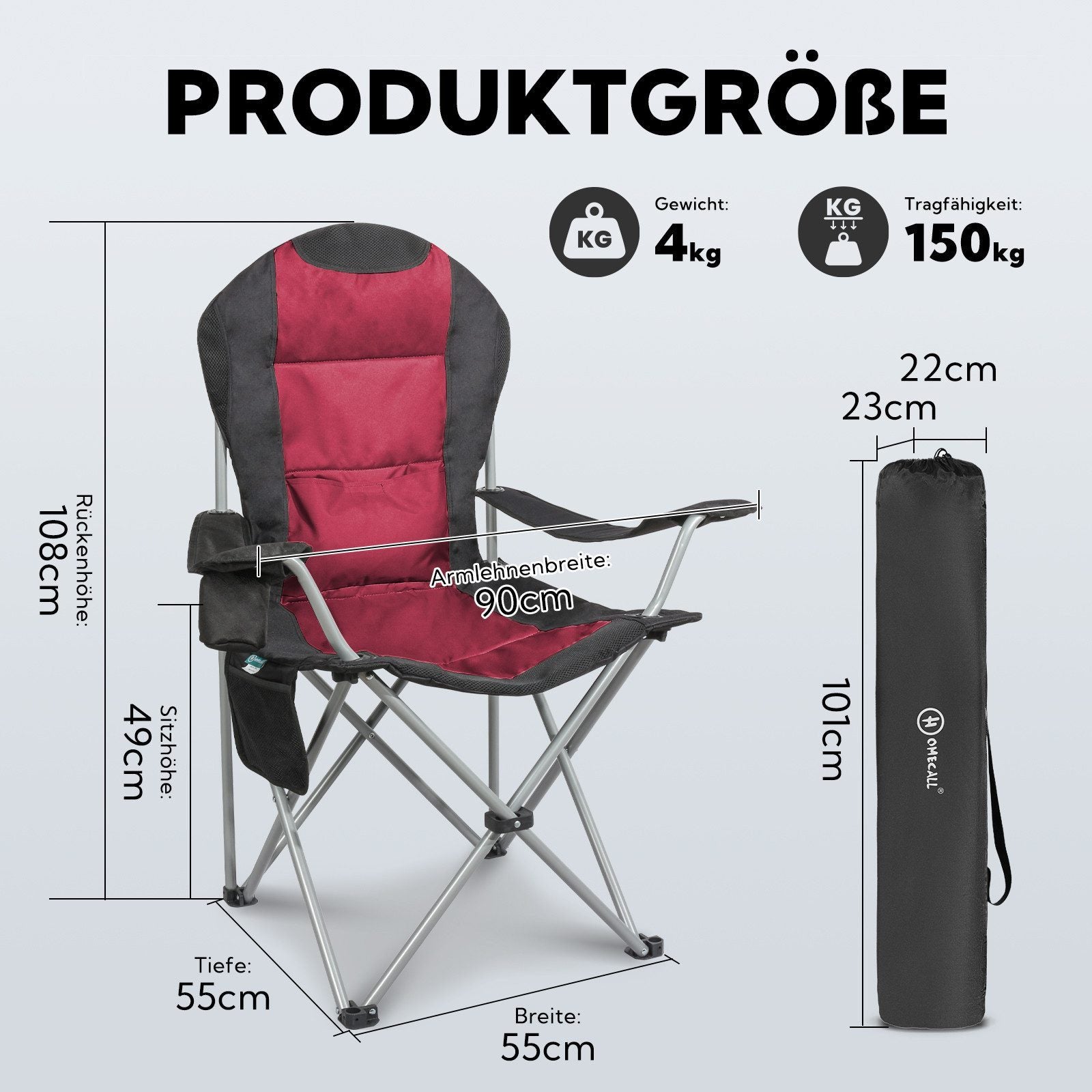3-tlg. Campingset Sitzgruppe – Klapptisch ca. 75x55x63 cm Aluminium + 2 Faltstühle Schwarz/Rot
