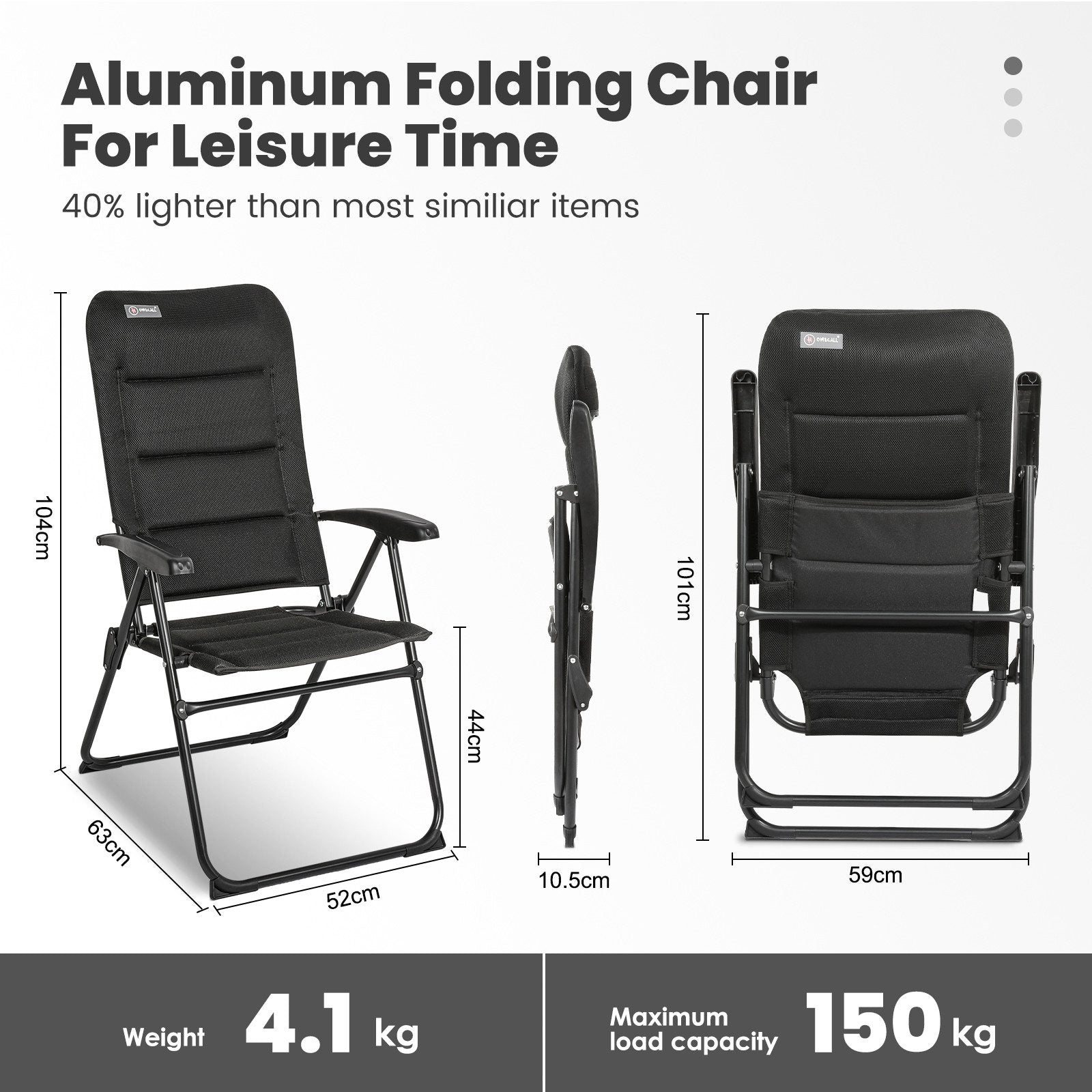 5-tlg. Gartenset Sitzgruppe – Klapptisch ca. 117x70 cm Aluminium + 4 Hochlehner Schwarz