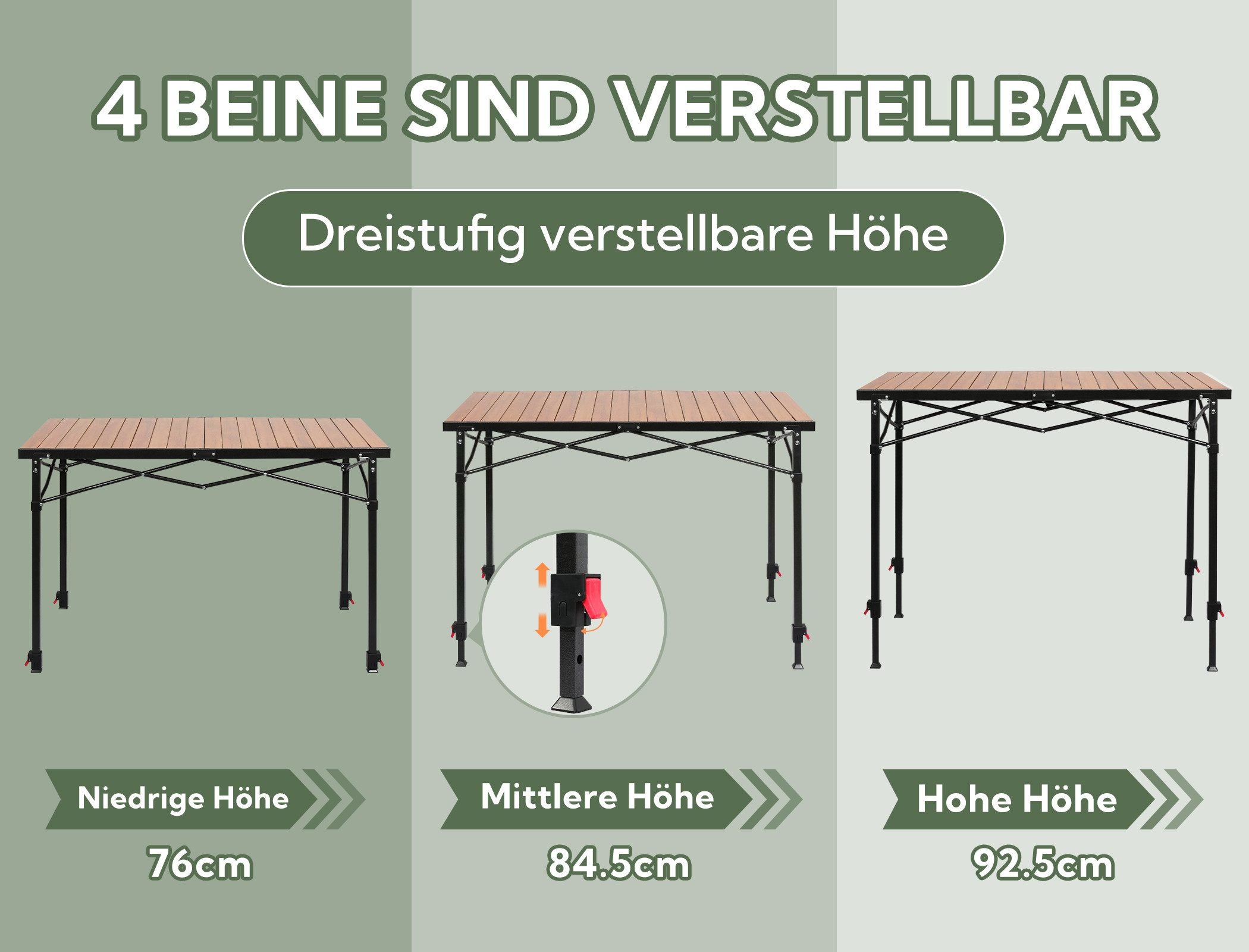 3-tlg. Gartenset Sitzgruppe – Klapptisch ca. 120x70 cm höhenverstellbar Holzoptik + 2 Hochlehner Schwarz/Weiß