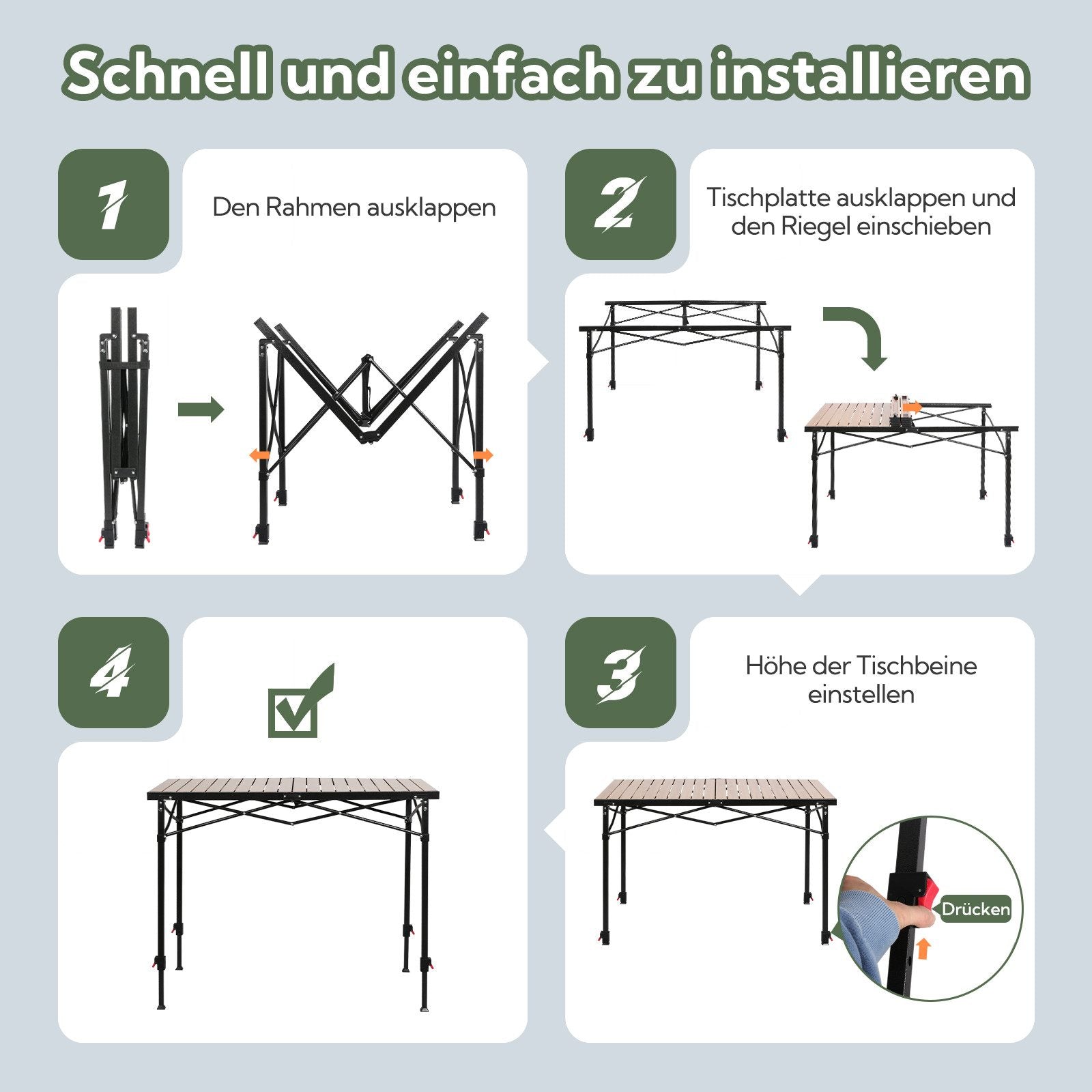 3-tlg. Gartenset Sitzgruppe – Klapptisch ca. 120x70 cm höhenverstellbar Holzoptik + 2 Hochlehner Schwarz/Weiß