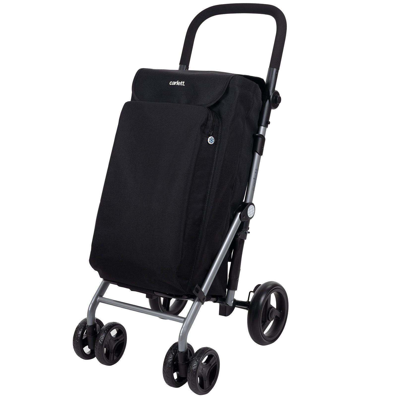 Einkaufstrolley klappbar mit Kühltasche 48 L – Einkaufswagen bis 25 kg belastbar | Faltbarer Shopping Trolley schwarz