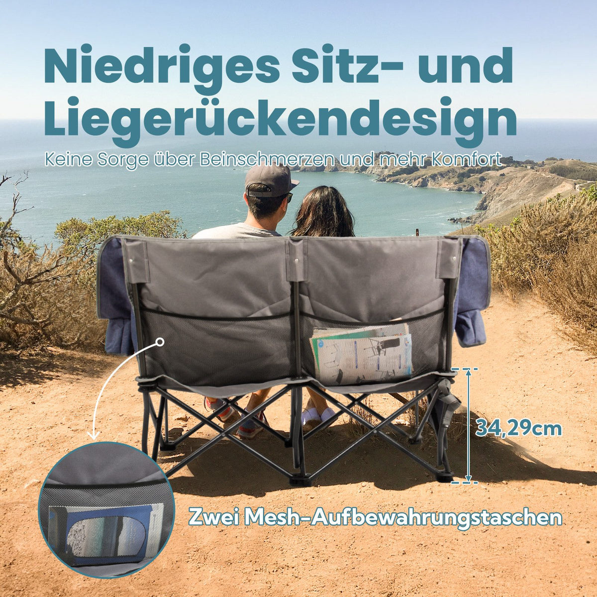 HOMECALL Campingstuhl 2 Personen faltbar – Doppel Campingsofa bis 360 kg, stabile Camping Couch mit Rückenlehne