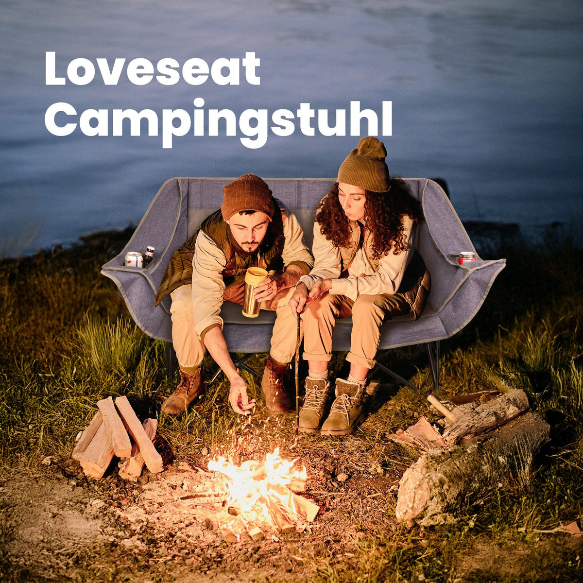 HOMECALL Campingstuhl 2 Personen faltbar – Doppel Campingsofa bis 360 kg, stabile Camping Couch mit Rückenlehne
