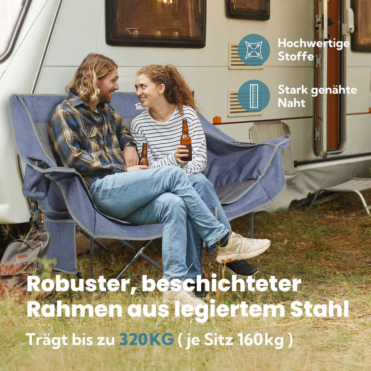 HOMECALL Campingstuhl 2 Personen faltbar – Doppel Campingsofa bis 360 kg, stabile Camping Couch mit Rückenlehne
