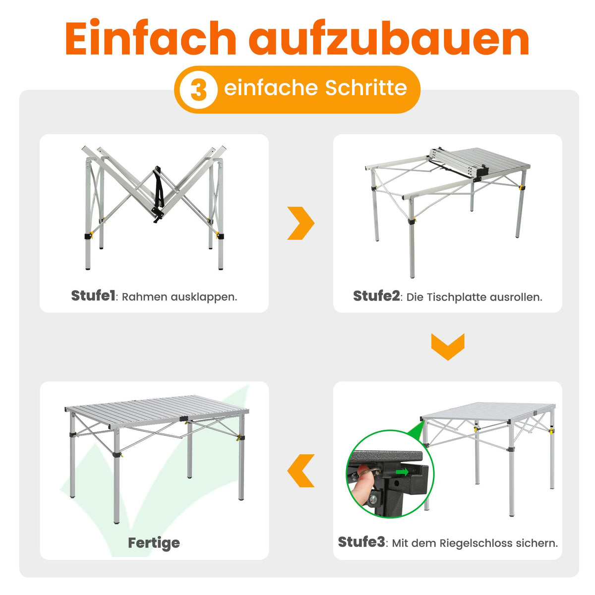 5-tlg. Gartenset Sitzgruppe – Klapptisch ca. 117x70 cm Aluminium + 4 Hochlehner Hellgrau