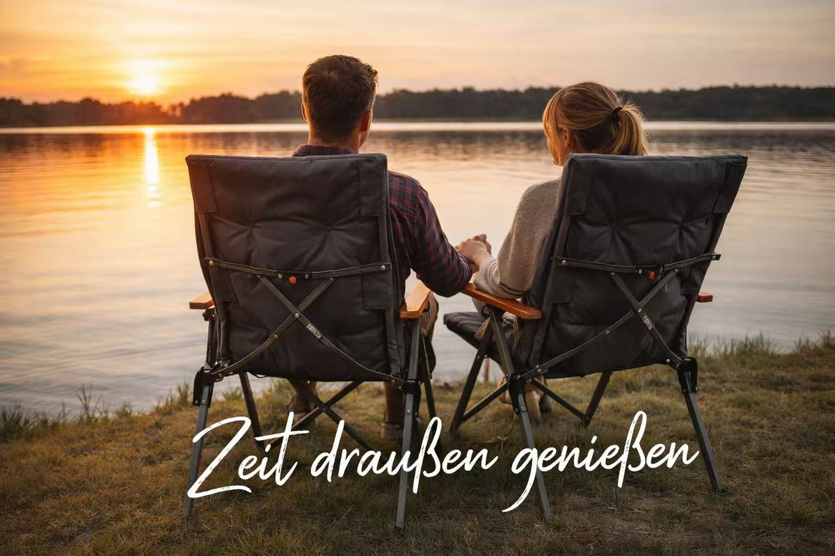 HOMECALL Campingstuhl faltbar Hochlehner – gepolsterter Klappstuhl mit Holzarmlehnen, 3-fach verstellbar bis 150 kg belastbar  | B-Ware