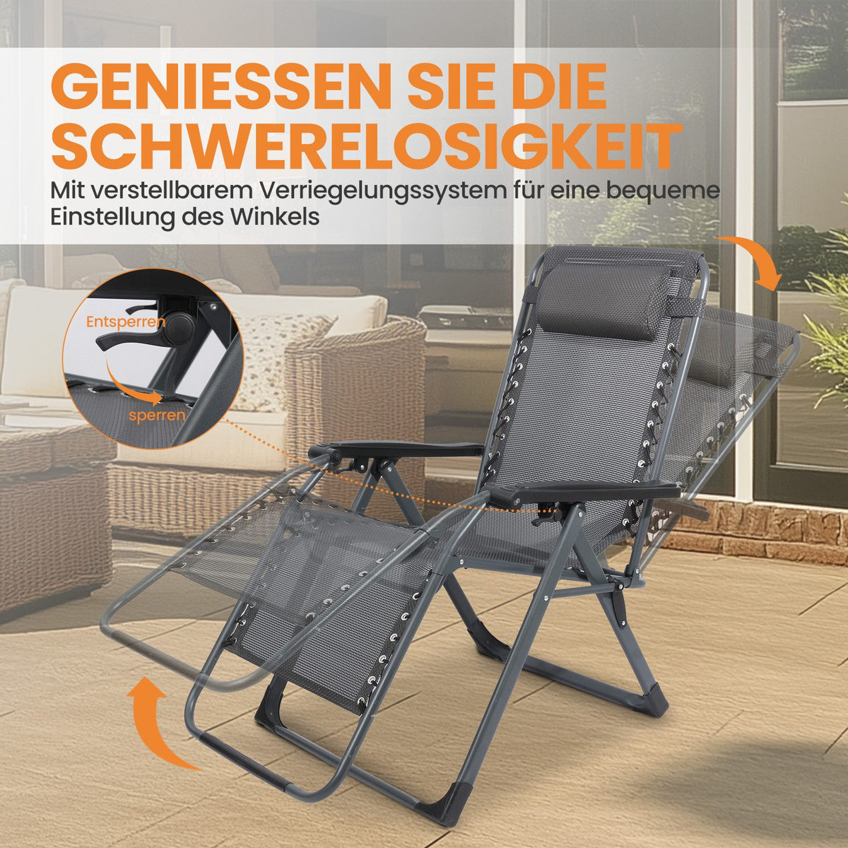 HOMECALL Zero Gravity Liegestuhl klappbar – Relaxliege mit Polster, Textilene, stufenlos verstellbar, bis 180 kg | B-Ware
