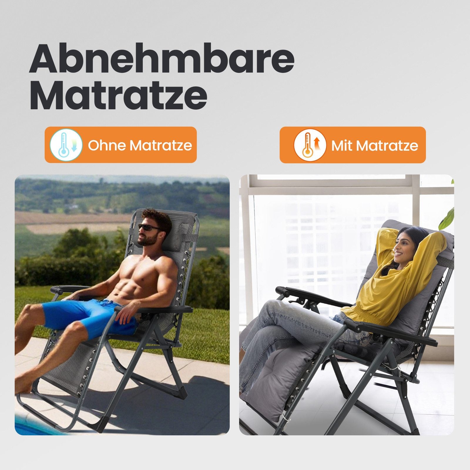 HOMECALL Zero Gravity Liegestuhl klappbar – Relaxliege mit Polster, Textilene, stufenlos verstellbar, bis 180 kg | B-Ware