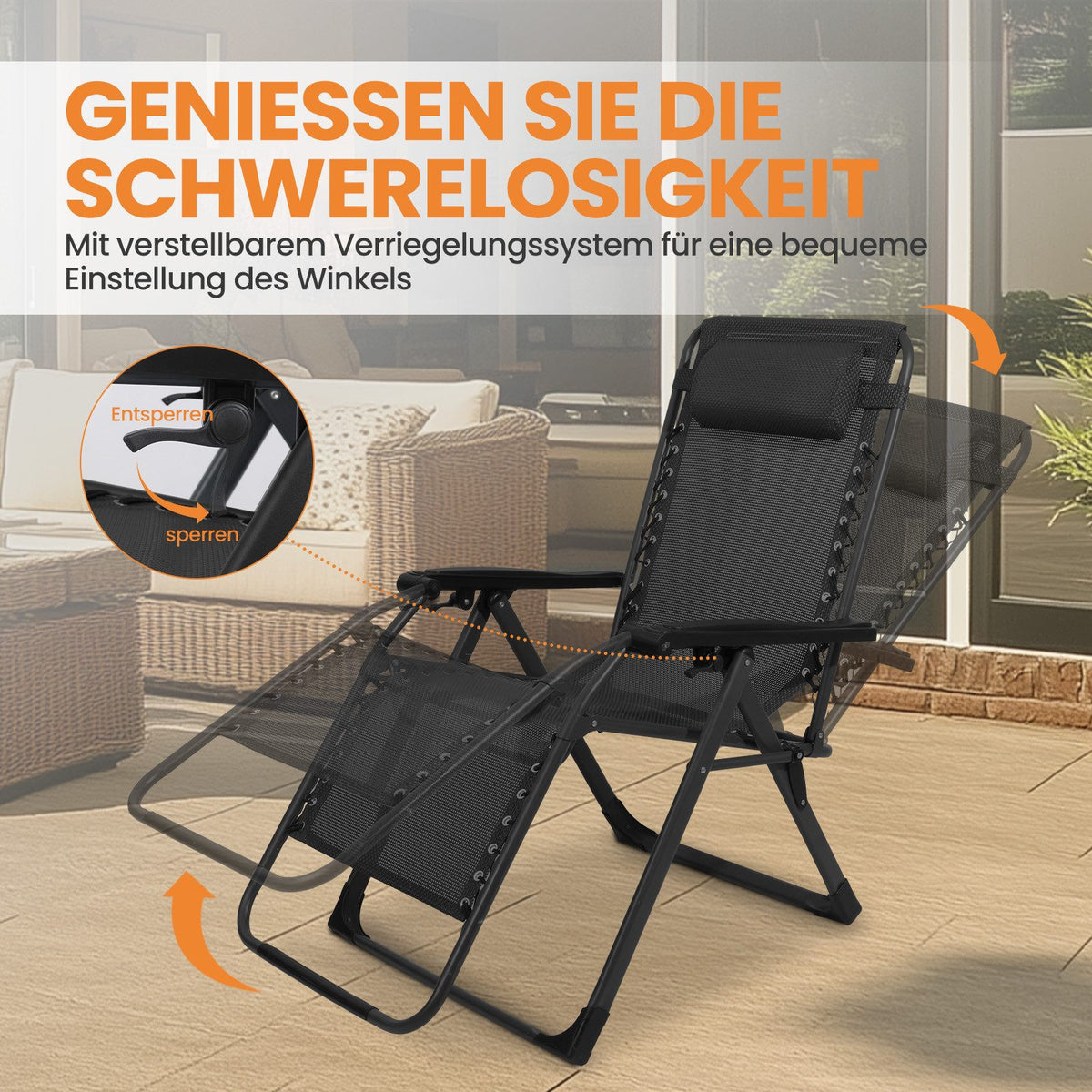 HOMECALL Zero Gravity Liegestuhl klappbar – Relaxliege mit Polster, Textilene, stufenlos verstellbar, bis 180 kg | B-Ware