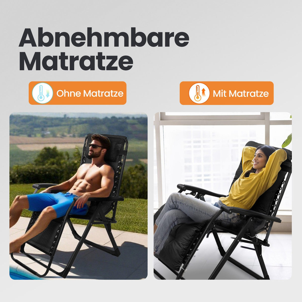 HOMECALL Zero Gravity Liegestuhl klappbar – Relaxliege mit Polster, Textilene, stufenlos verstellbar, bis 180 kg | B-Ware