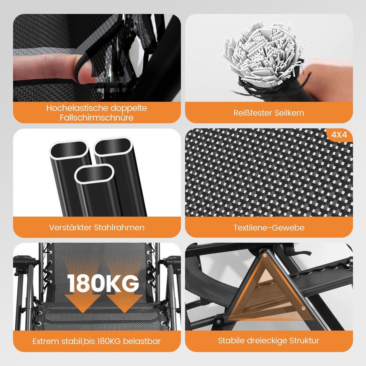 HOMECALL Zero Gravity Liegestuhl klappbar – Relaxliege mit Polster, Textilene, stufenlos verstellbar, bis 180 kg | B-Ware