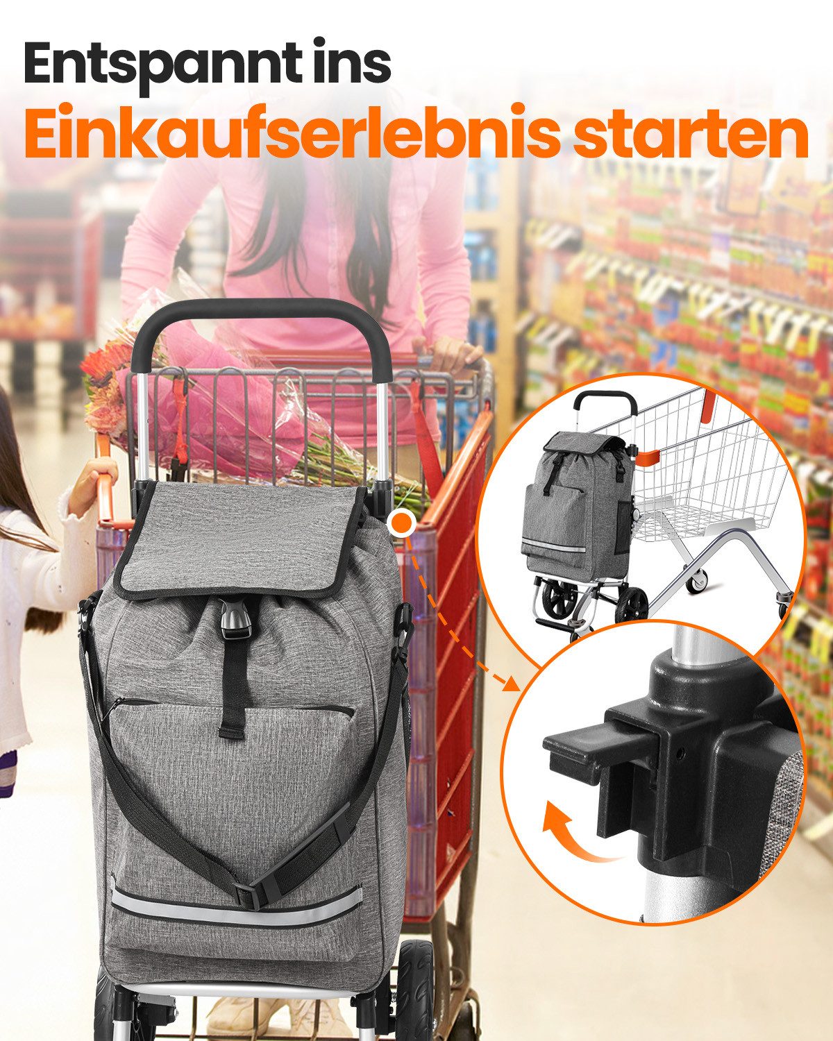 Einkaufstrolley klappbar mit Kühlfach 55 L – Shopping Trolley bis 50 kg belastbar