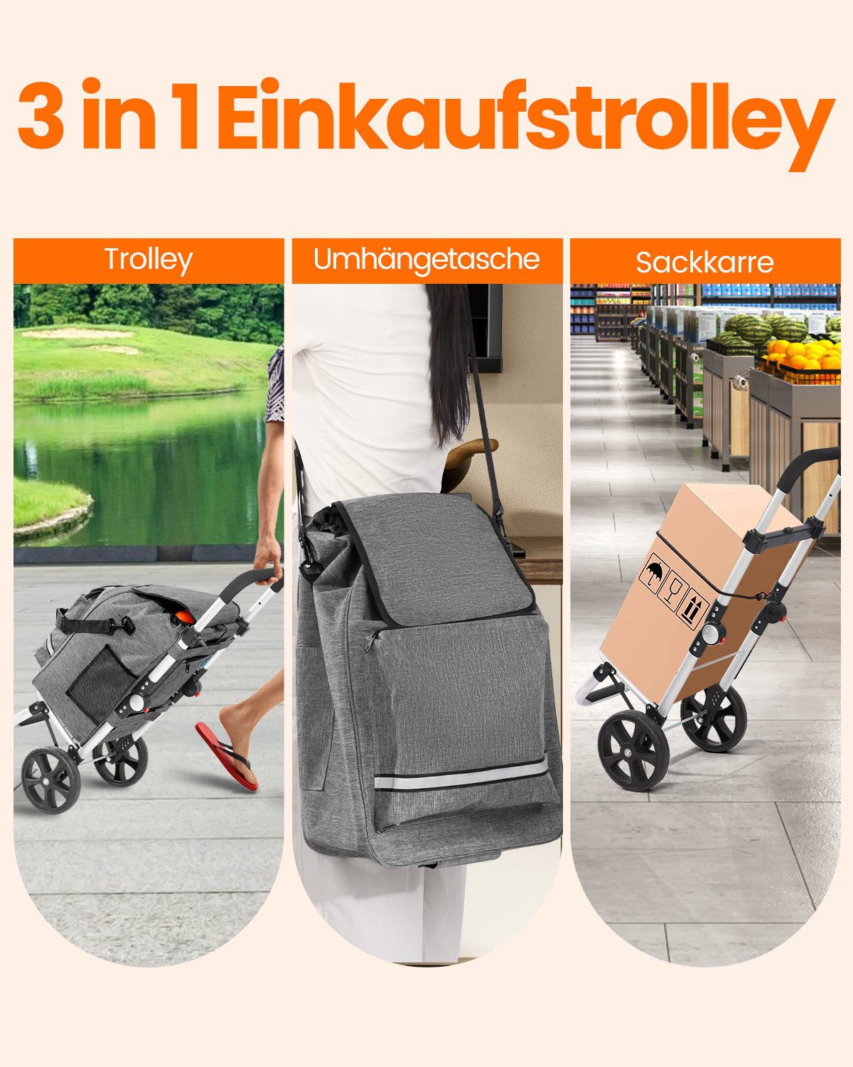 Einkaufstrolley klappbar mit Kühlfach 55 L – Shopping Trolley bis 50 kg belastbar