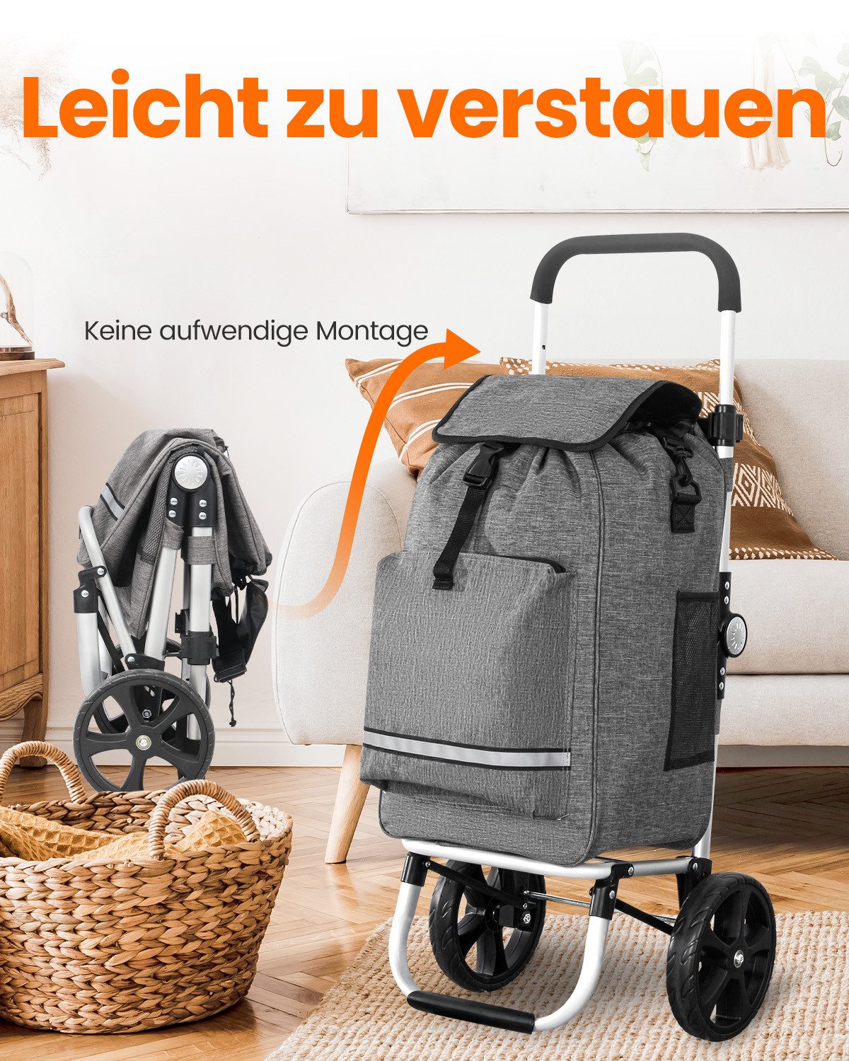 Einkaufstrolley klappbar mit Kühlfach 55 L – Shopping Trolley bis 50 kg belastbar