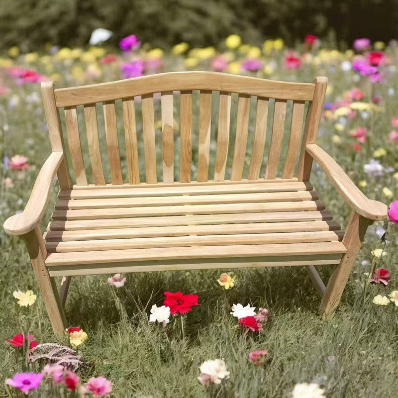 Teakbank 2-Sitzer  –  Gartenbank aus massivem Teakholz, wetterfest mit Rückenlehne