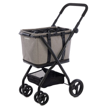 Einkaufstrolley klappbar 75L –  Shopping Trolley mit Bremse & Regenhülle, belastbar bis 32 kg, grau