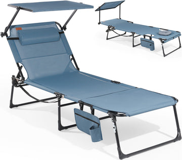 Sonnenliege klappbar mit Gesichtsaussparung – verstellbare Garten- und Campingliege bis 180 kg belastbar, blau