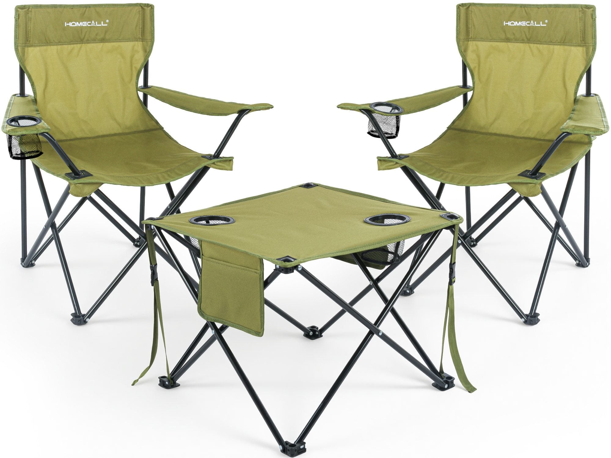 Campingmöbel-Set faltbar 2 klappbare Campingstühle und 1 kompakter Campingtisch, leicht, stabil, bis 120 kg belastbar, grün