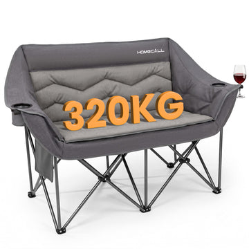 HOMECALL Campingstuhl 2 Personen faltbar – Doppel Campingsofa bis 360 kg, stabile Camping Couch mit Rückenlehne, Grau