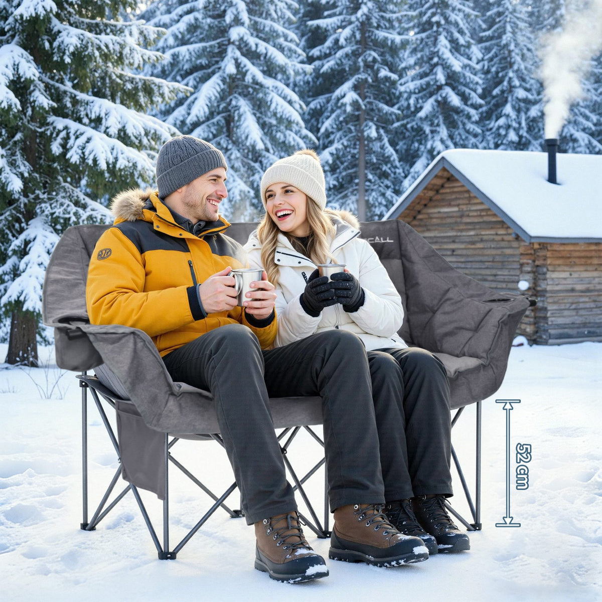 HOMECALL Campingstuhl 2 Personen faltbar – Doppel Campingsofa bis 360 kg, stabile Camping Couch mit Rückenlehne, Grau