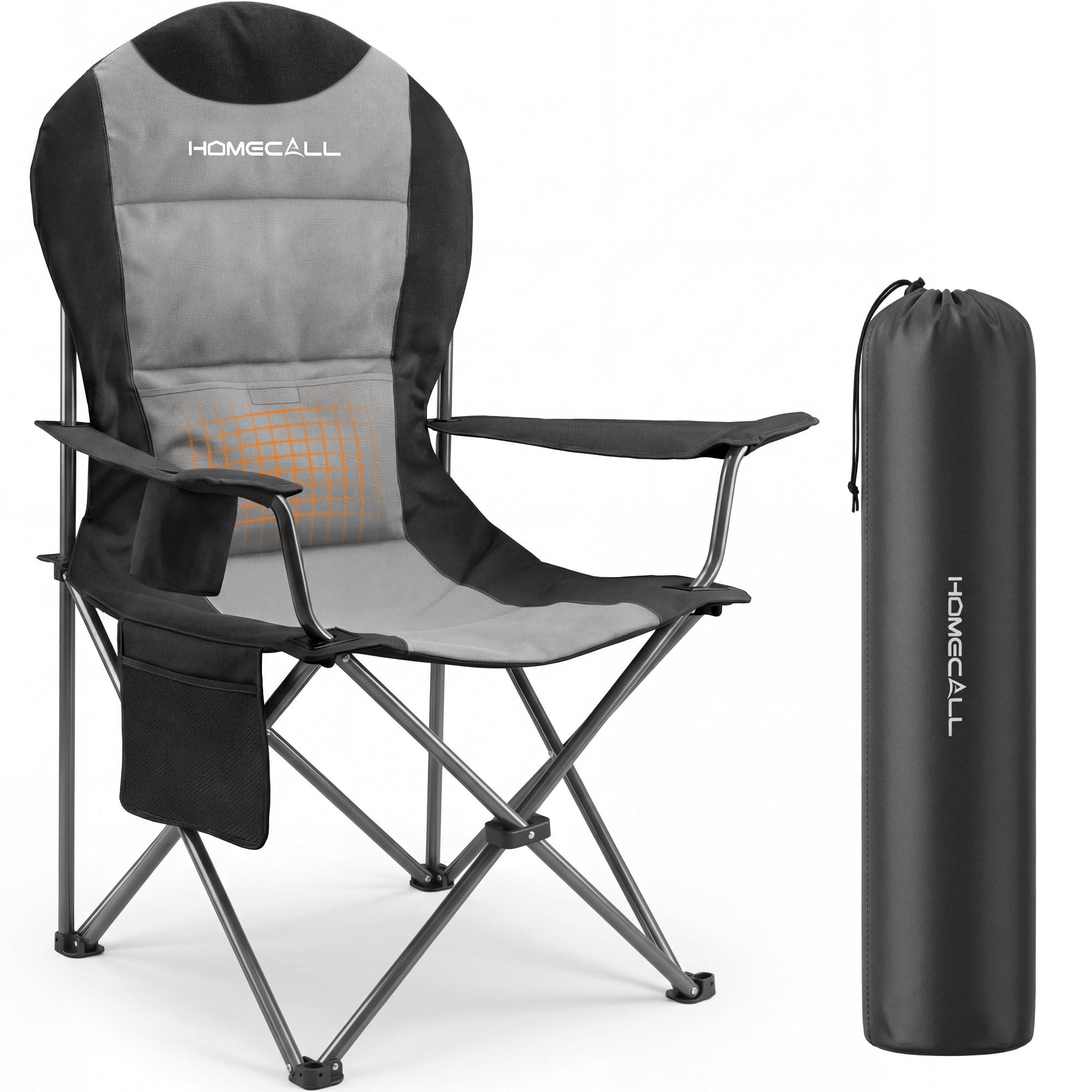 Campingstuhl faltbar Hochlehner – gepolsterter Outdoor-Klappstuhl bis 150 kg, leicht und stabil, grau