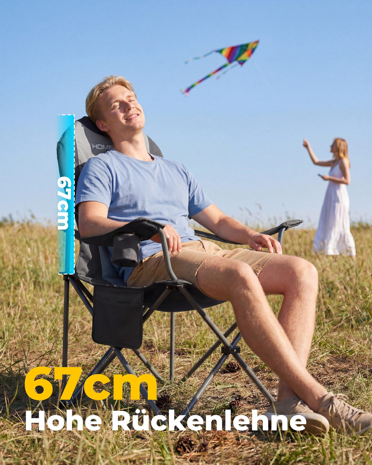 Campingstuhl faltbar Hochlehner – gepolsterter Outdoor-Klappstuhl bis 150 kg, leicht und stabil, grau