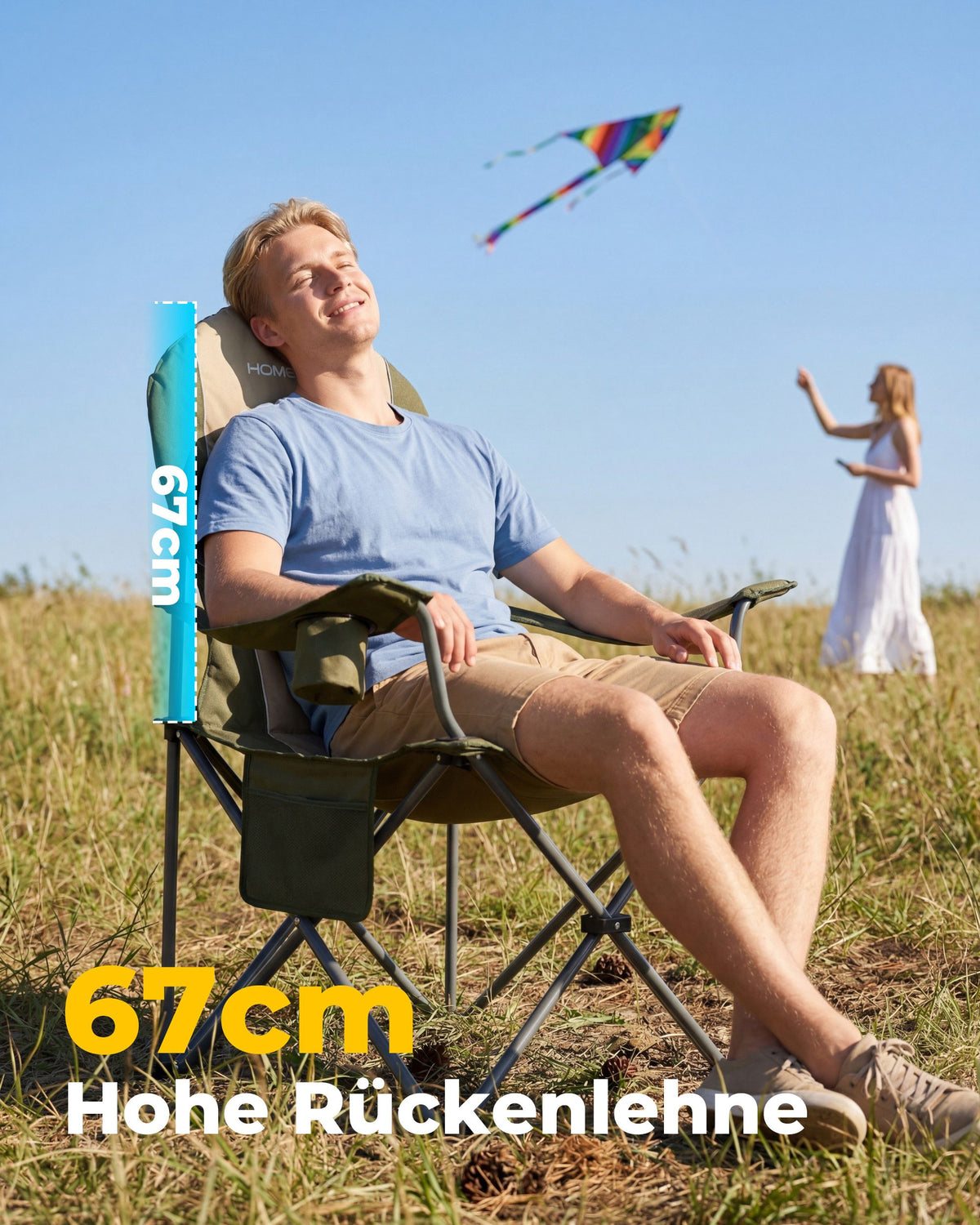 Campingstuhl faltbar Hochlehner – gepolsterter Outdoor-Klappstuhl bis 150 kg, leicht und stabil, grün
