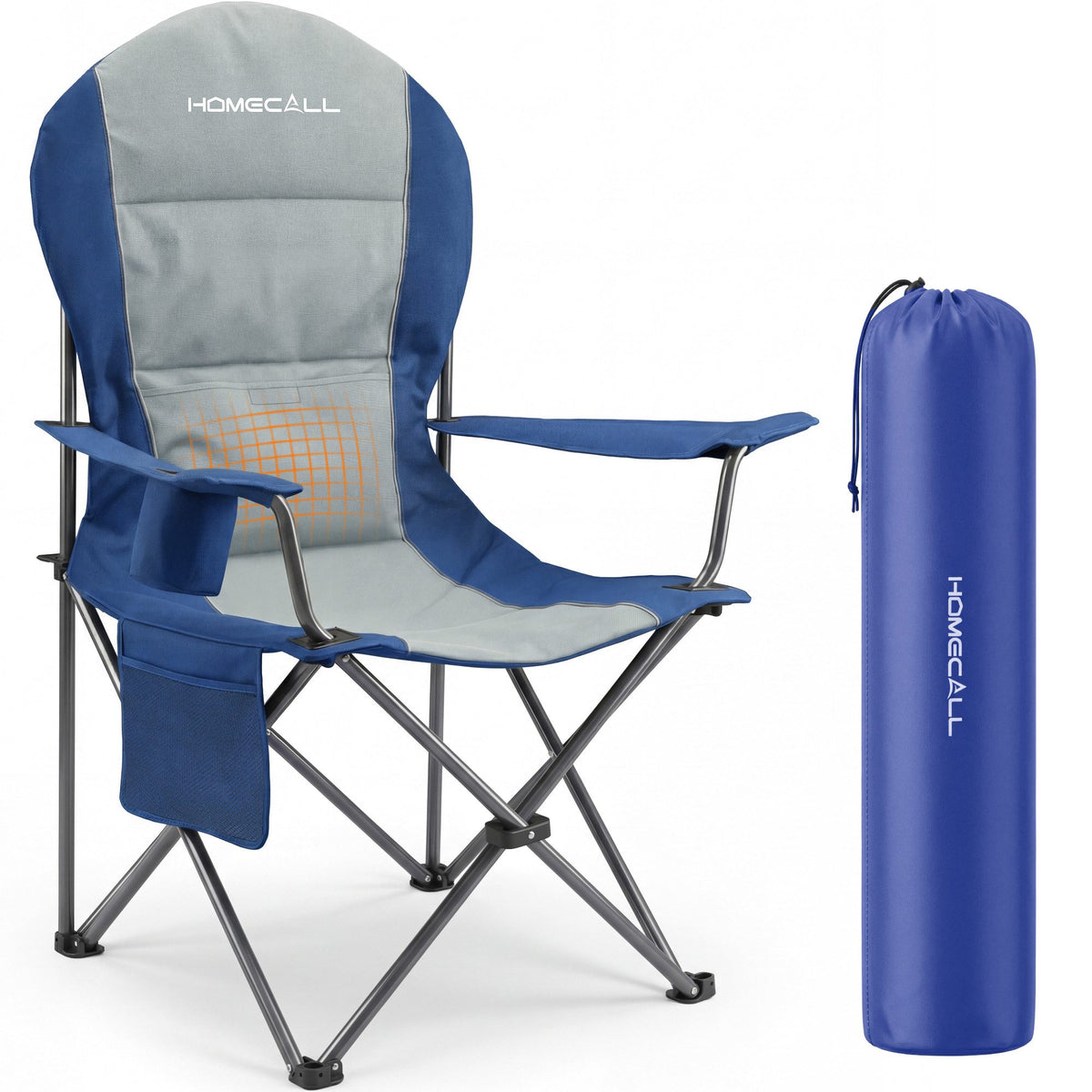 Campingstuhl faltbarer Hochlehner – gepolsterter Outdoor-Klappstuhl bis 150 kg, leicht und stabil, blau