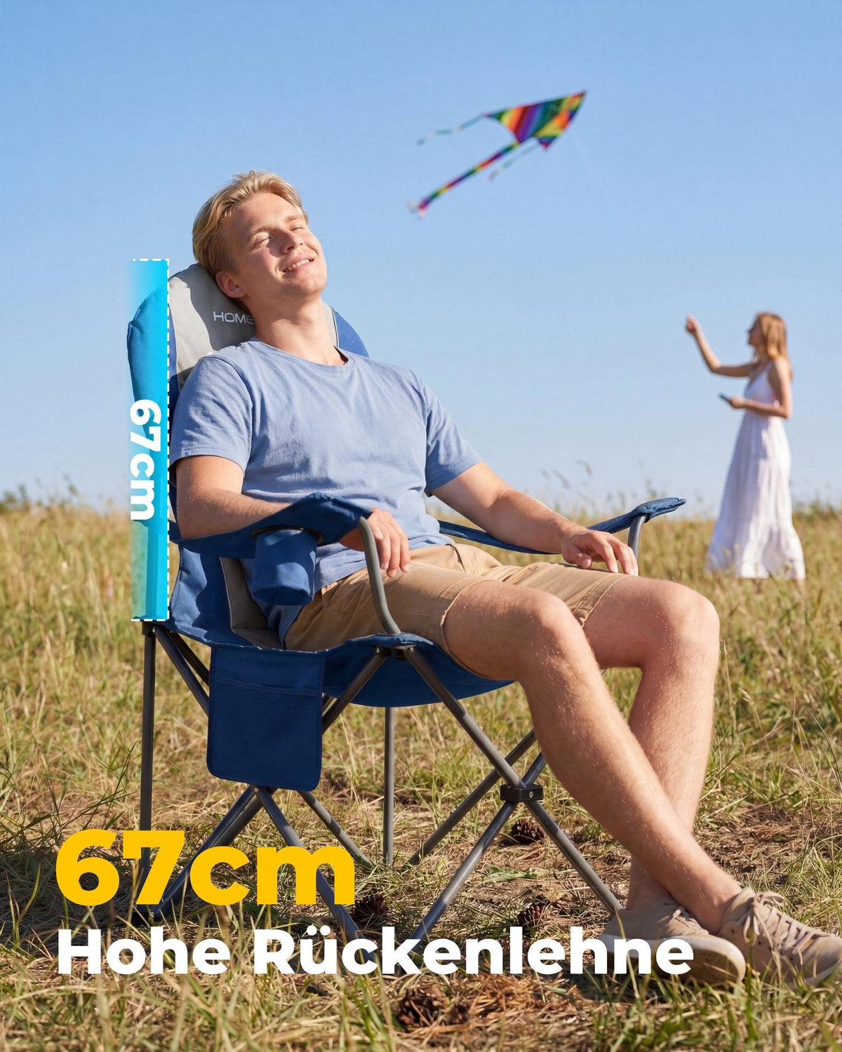 Campingstuhl faltbarer Hochlehner – gepolsterter Outdoor-Klappstuhl bis 150 kg, leicht und stabil, blau