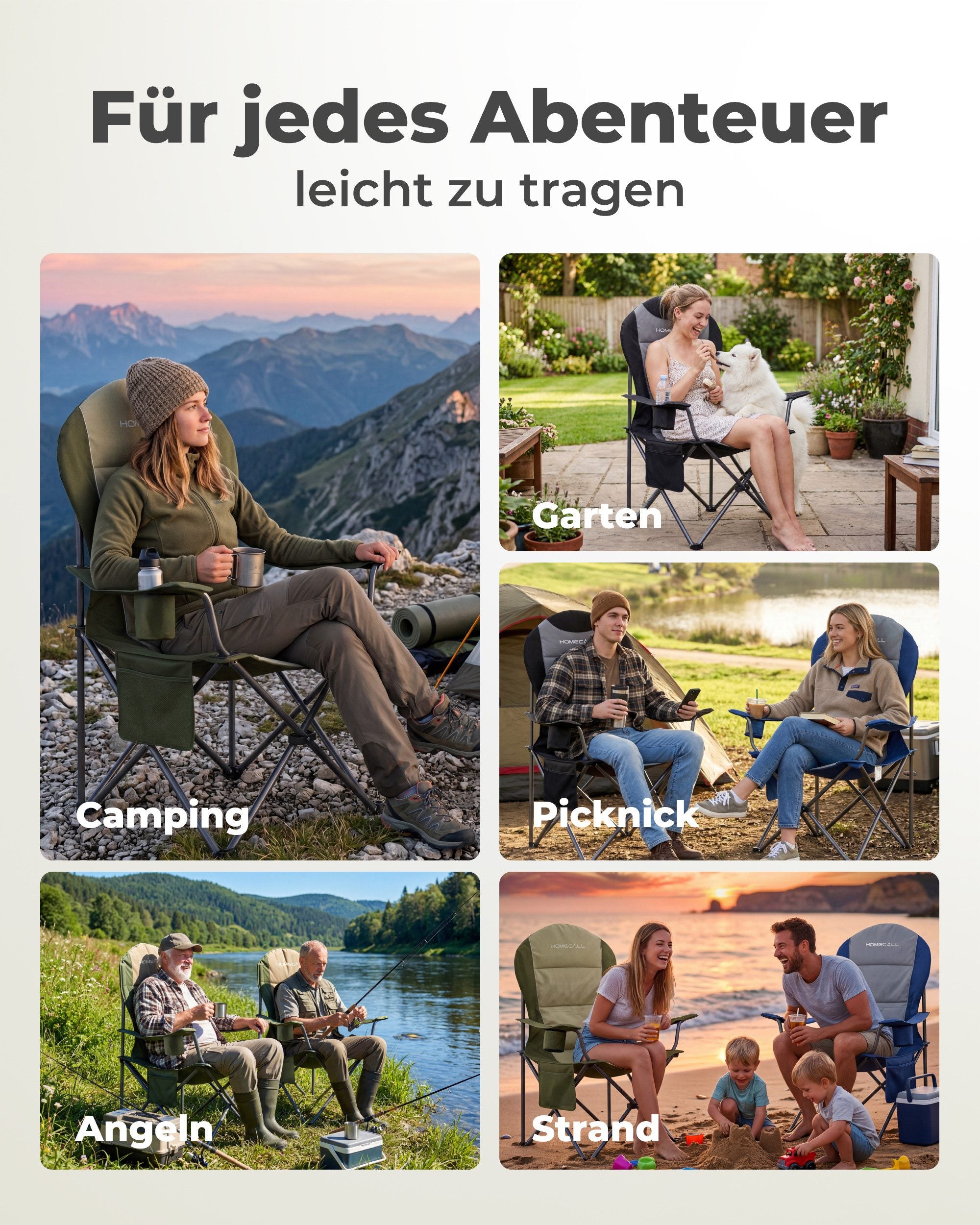 Campingstuhl faltbarer Hochlehner – gepolsterter Outdoor-Klappstuhl bis 150 kg, leicht und stabil, blau