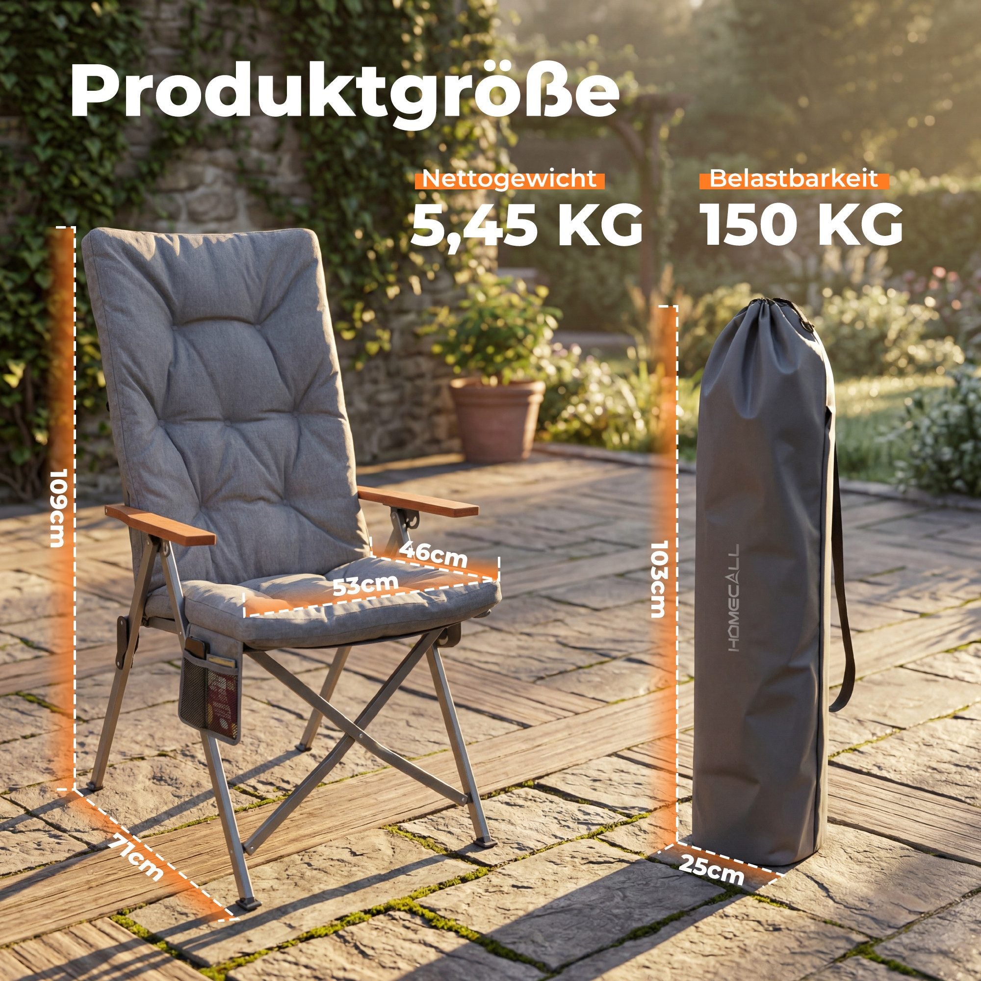 5-tlg. Gartenset Sitzgruppe – Klapptisch ca. 117x70 cm Holzoptik + 4 Hochlehner Hellgrau
