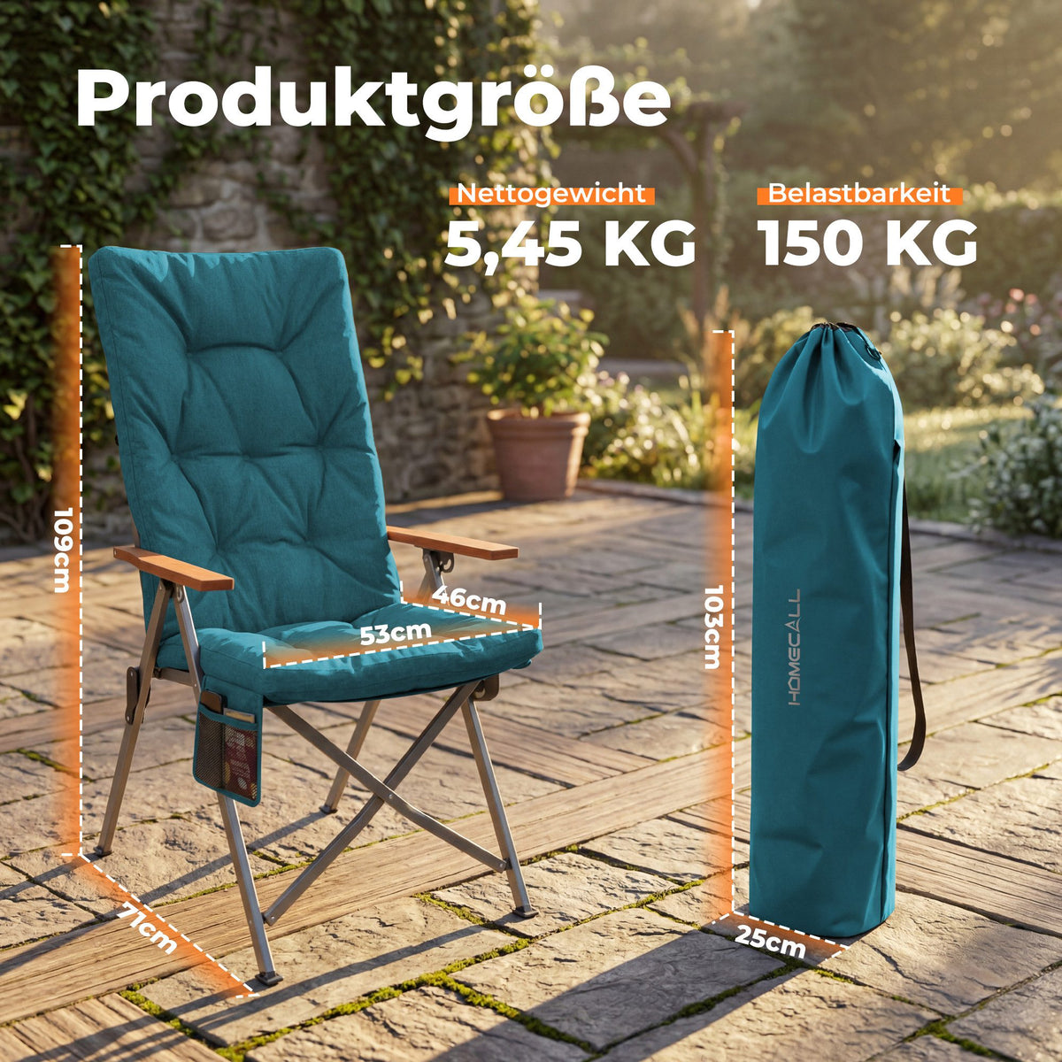 5-tlg. Gartenset Sitzgruppe – Klapptisch ca. 117x70 cm Holzoptik + 4 Hochlehner Marineblau