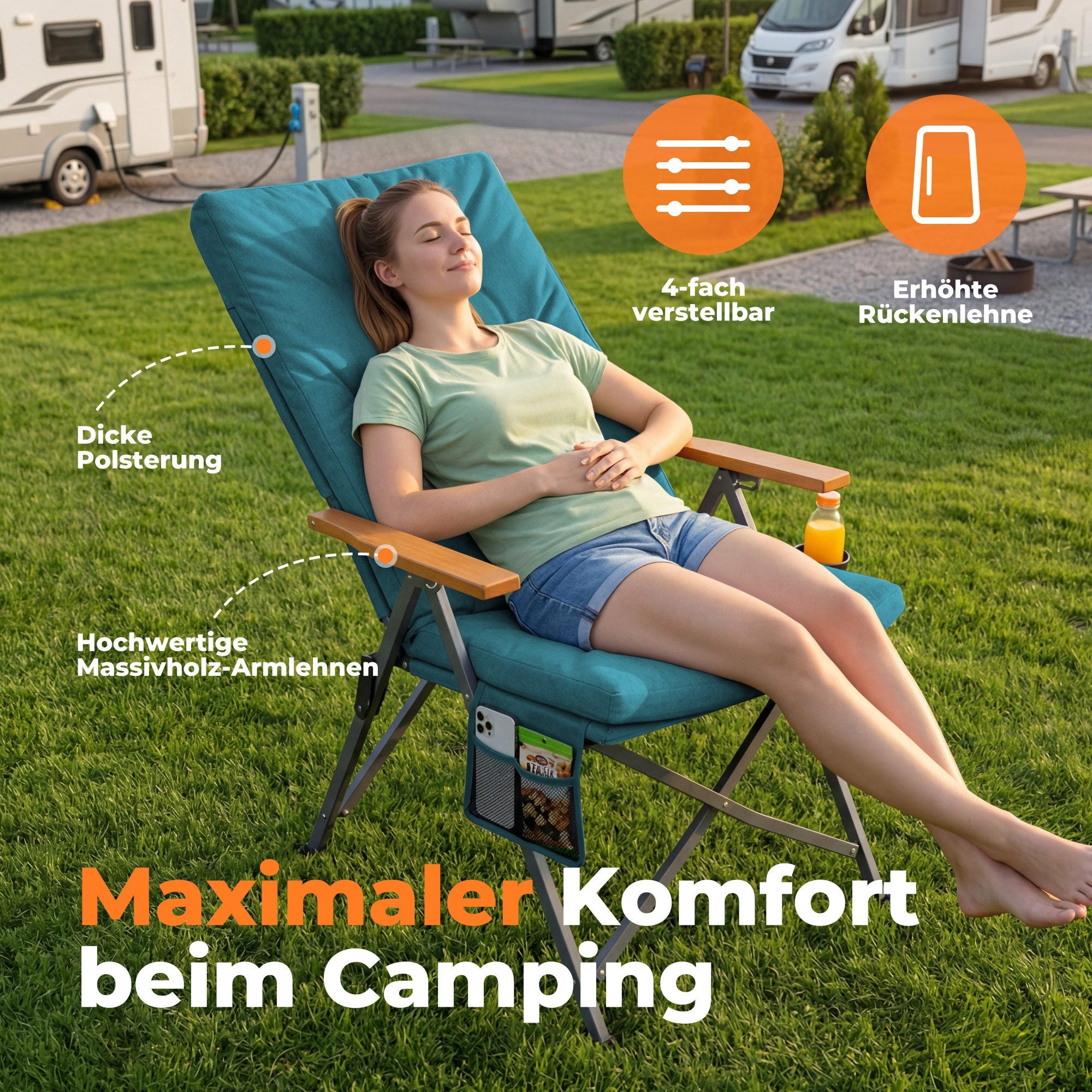 5-tlg. Gartenset Sitzgruppe – Klapptisch ca. 117x70 cm Holzoptik + 4 Hochlehner Marineblau