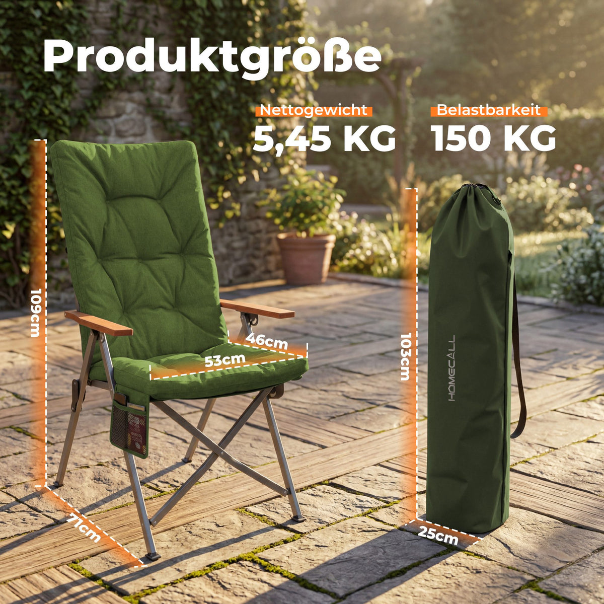 3-tlg. Gartenset Sitzgruppe – Klapptisch ca. 120x70 cm höhenverstellbar Holzoptik + 2 Hochlehner Grün