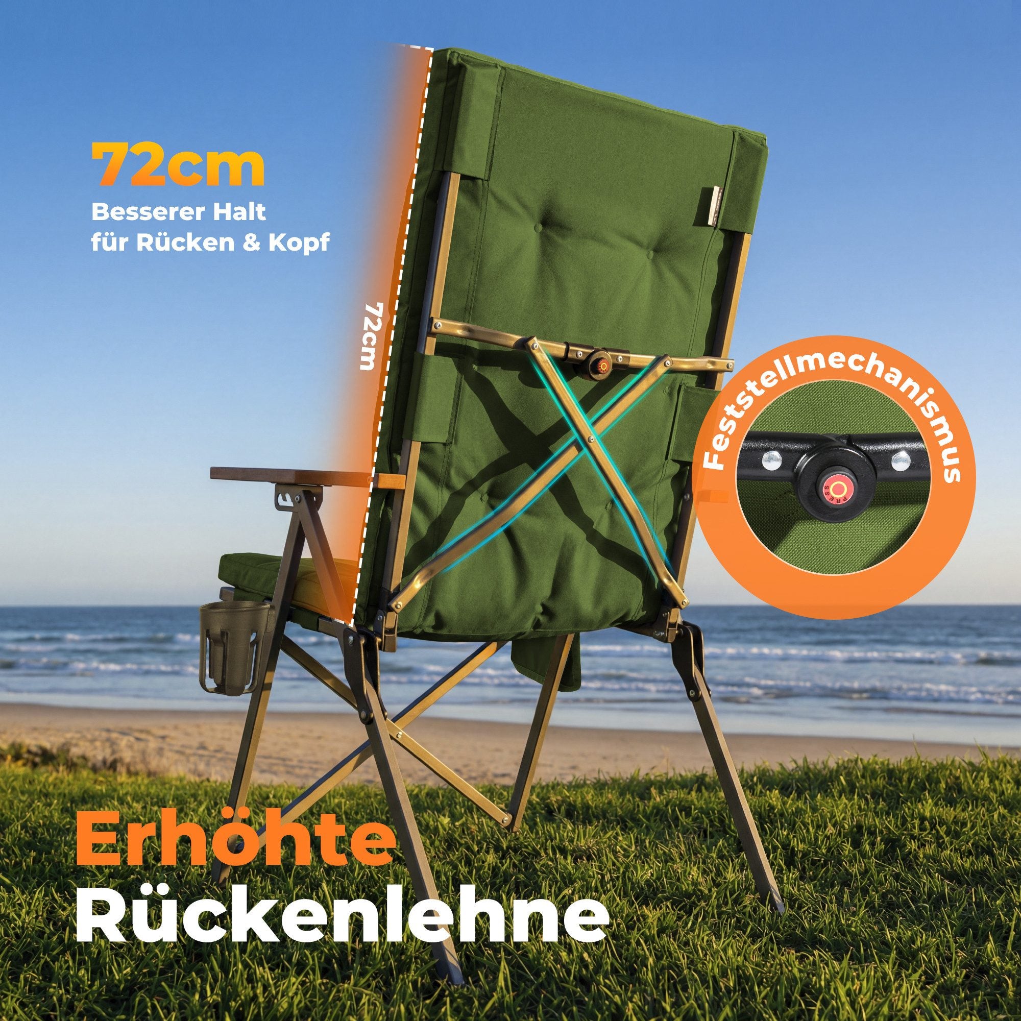 3-tlg. Gartenset Sitzgruppe – Klapptisch ca. 120x70 cm höhenverstellbar Holzoptik + 2 Hochlehner Grün