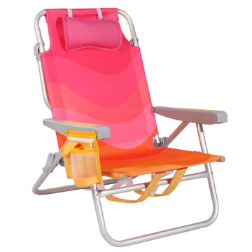 Strandstuhl klappbar aus Aluminium – Campingstuhl mit Kühlfach, Kopfkissen und verstellbarer Rückenlehne