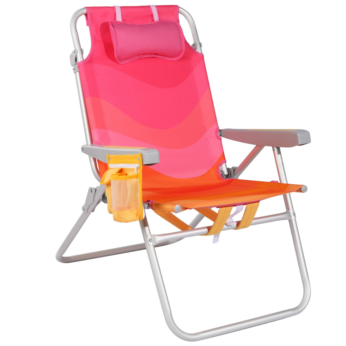 Strandstuhl klappbar aus Aluminium – Campingstuhl mit Kühlfach, Kopfkissen und verstellbarer Rückenlehne