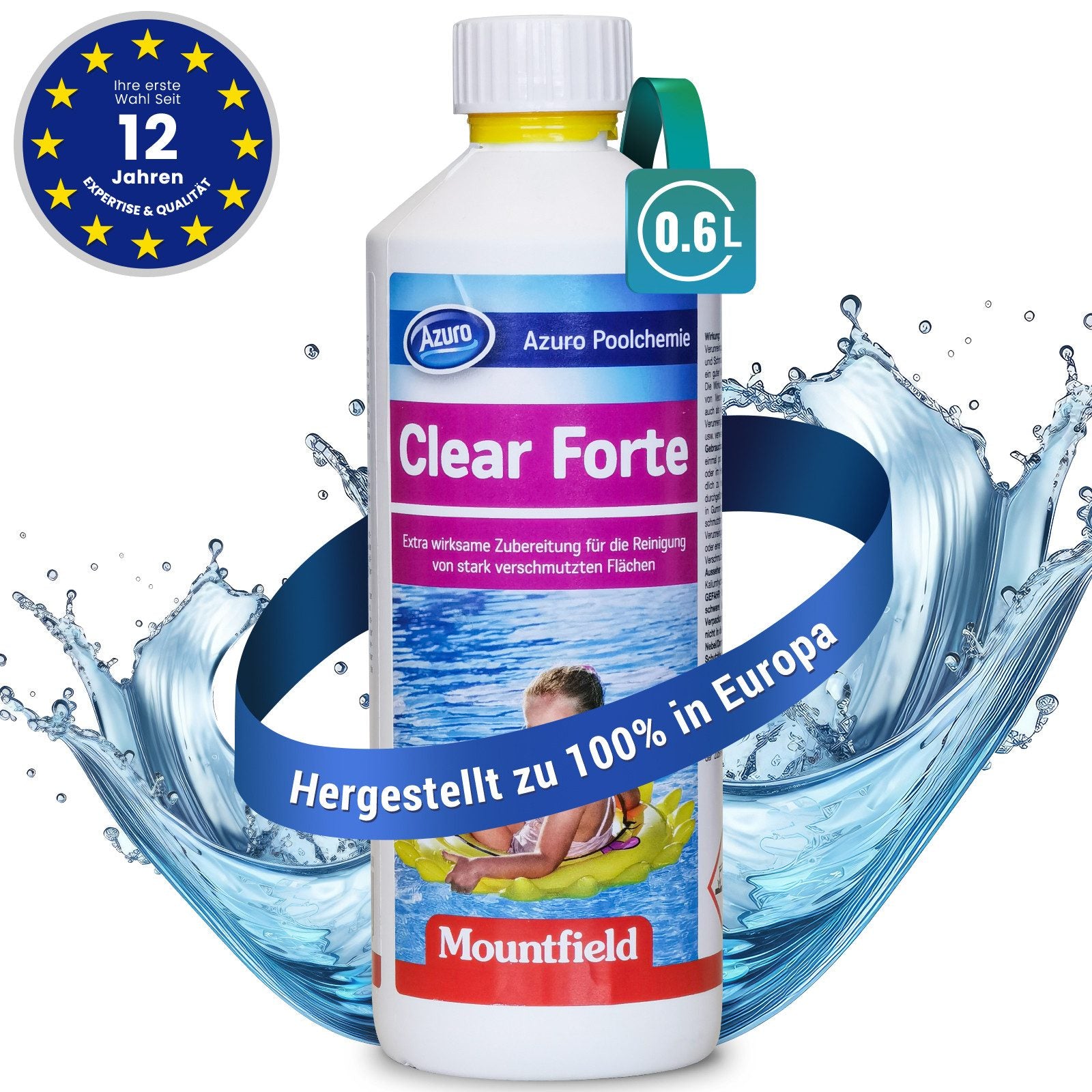 Azuro Clear Forte Poolreiniger – Entfernt Fett, Öl & Wasserlinienverschmutzungen, Reiniger für Poolwände & Poolfolie