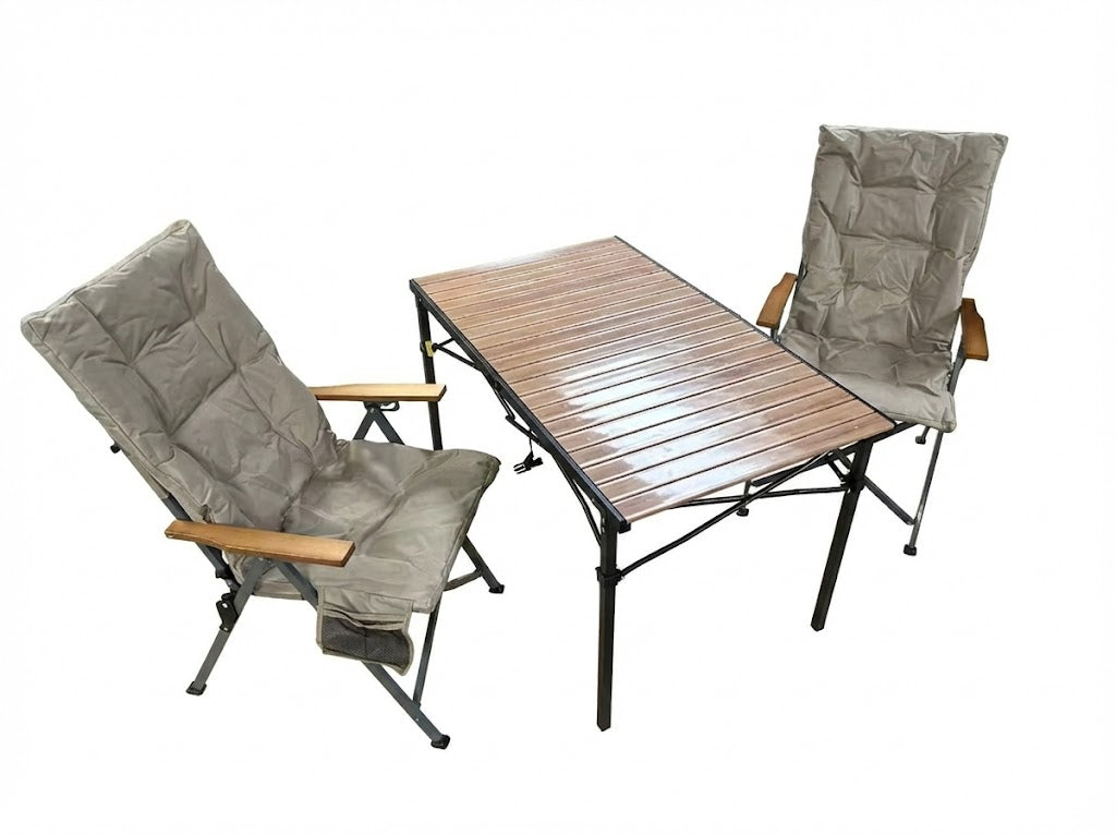3-tlg. Gartenset Sitzgruppe – Klapptisch ca. 117x70 cm Holzoptik + 2 Hochlehner Beige