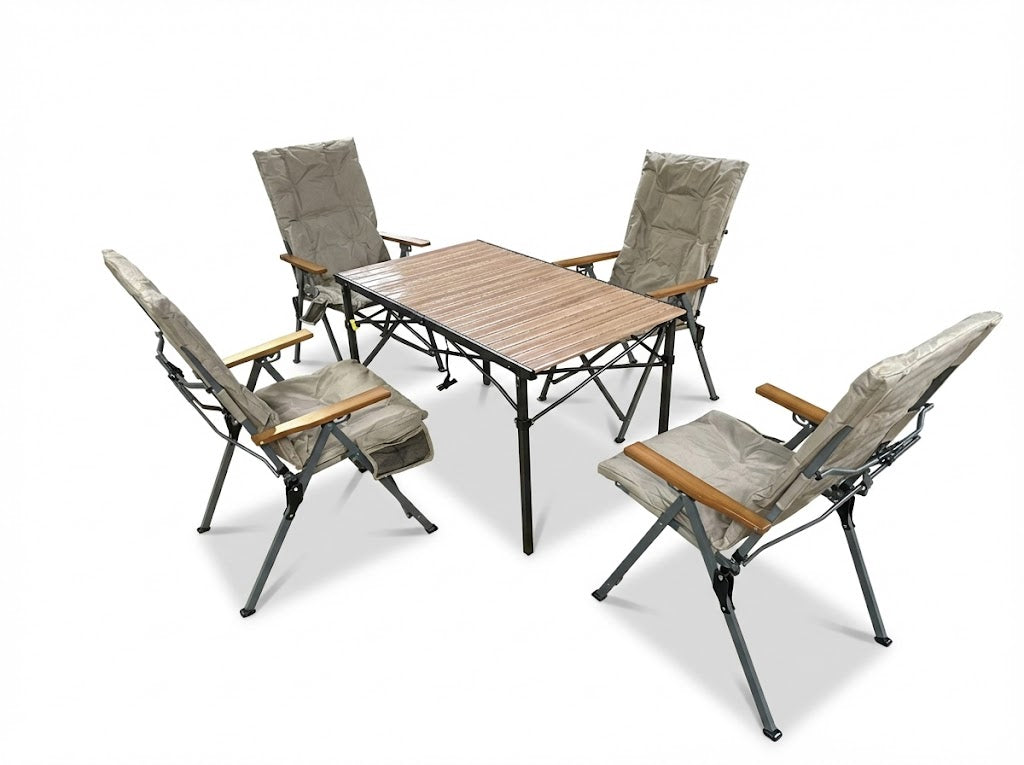5-tlg. Gartenset Sitzgruppe – Klapptisch ca. 117x70 cm Holzoptik + 4 Hochlehner Beige