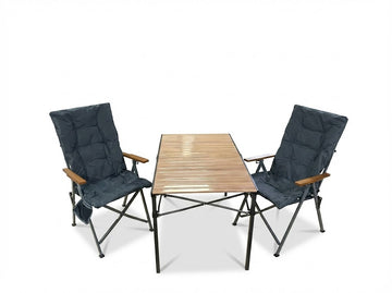 3-tlg. Gartenset Sitzgruppe – Klapptisch ca. 117x70 cm Holzoptik + 2 Hochlehner Dunkelgrau